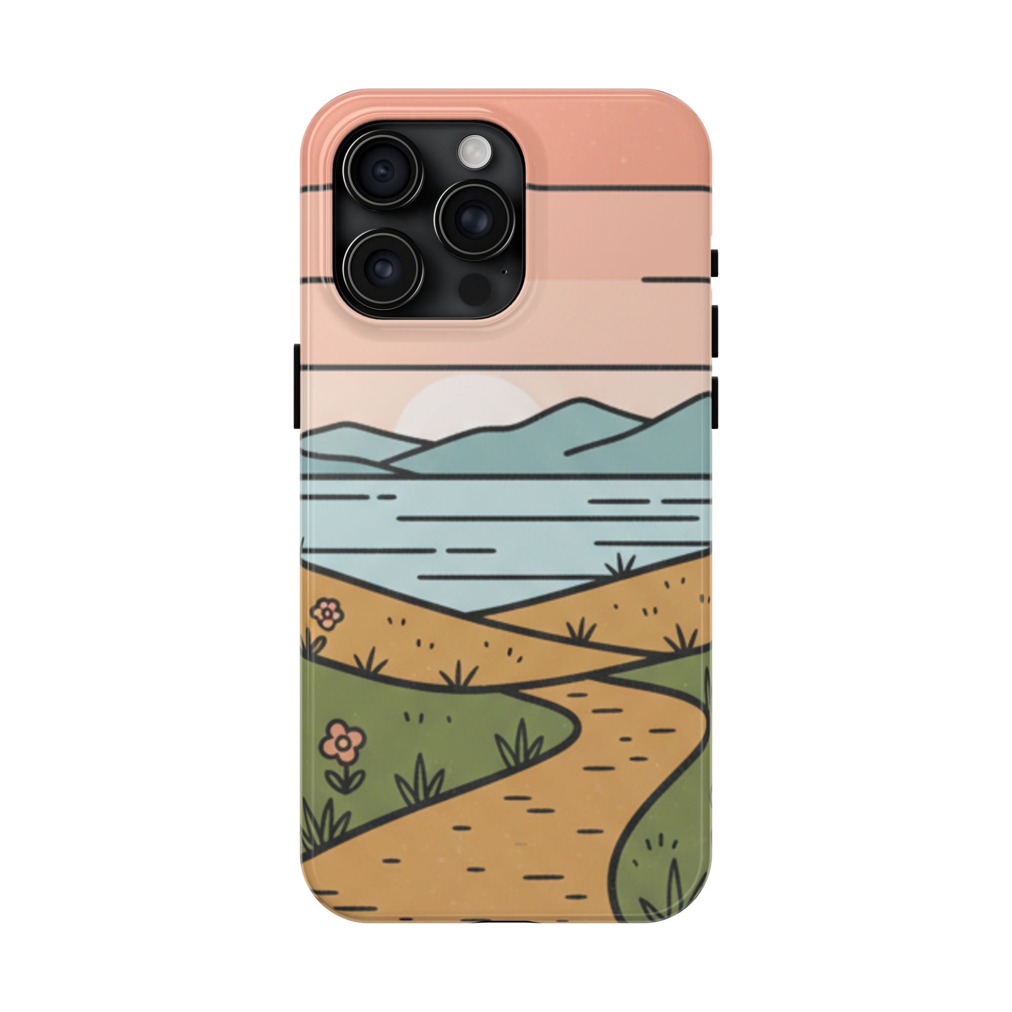 Scenic Path Tough Phone Case — Pastel Lake & Mountain Protective Cover