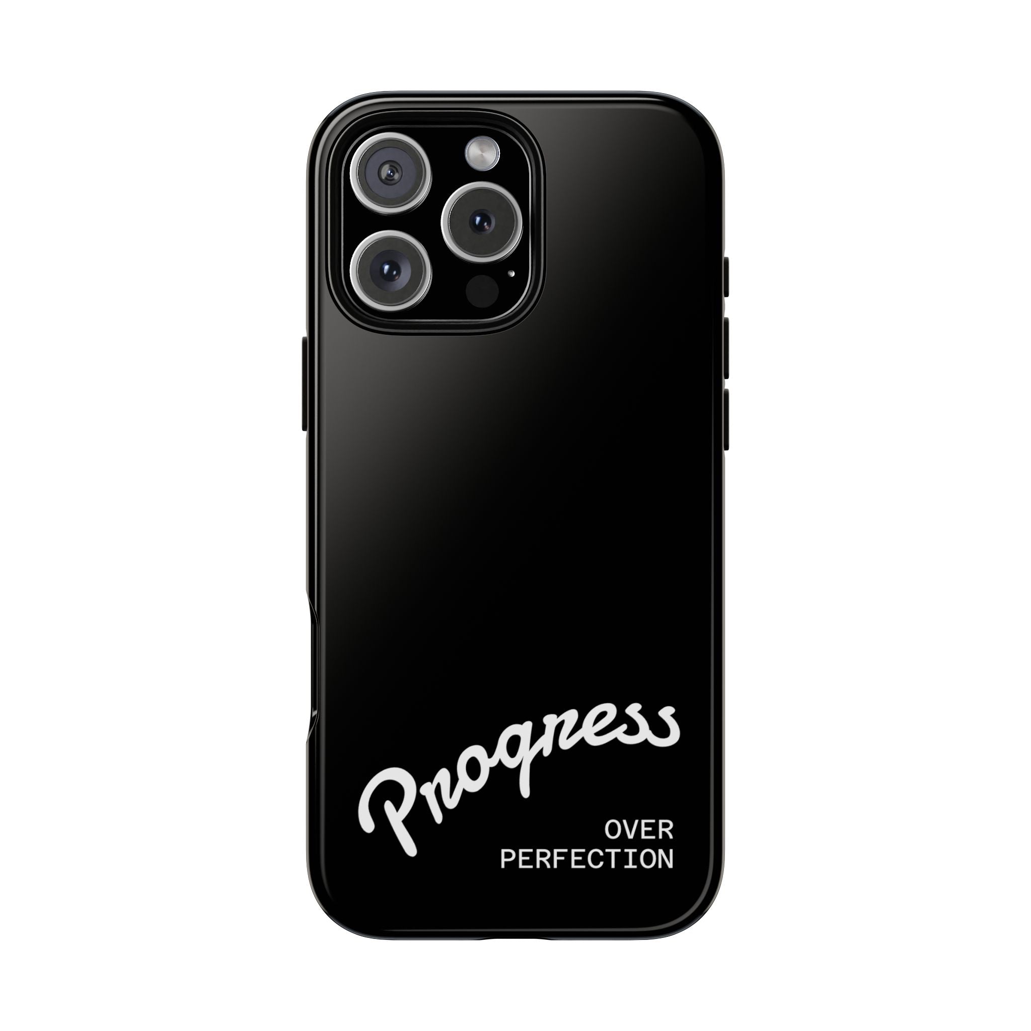 Phone Case - "Progress Over Perfection" Glossy Black Protective Cover