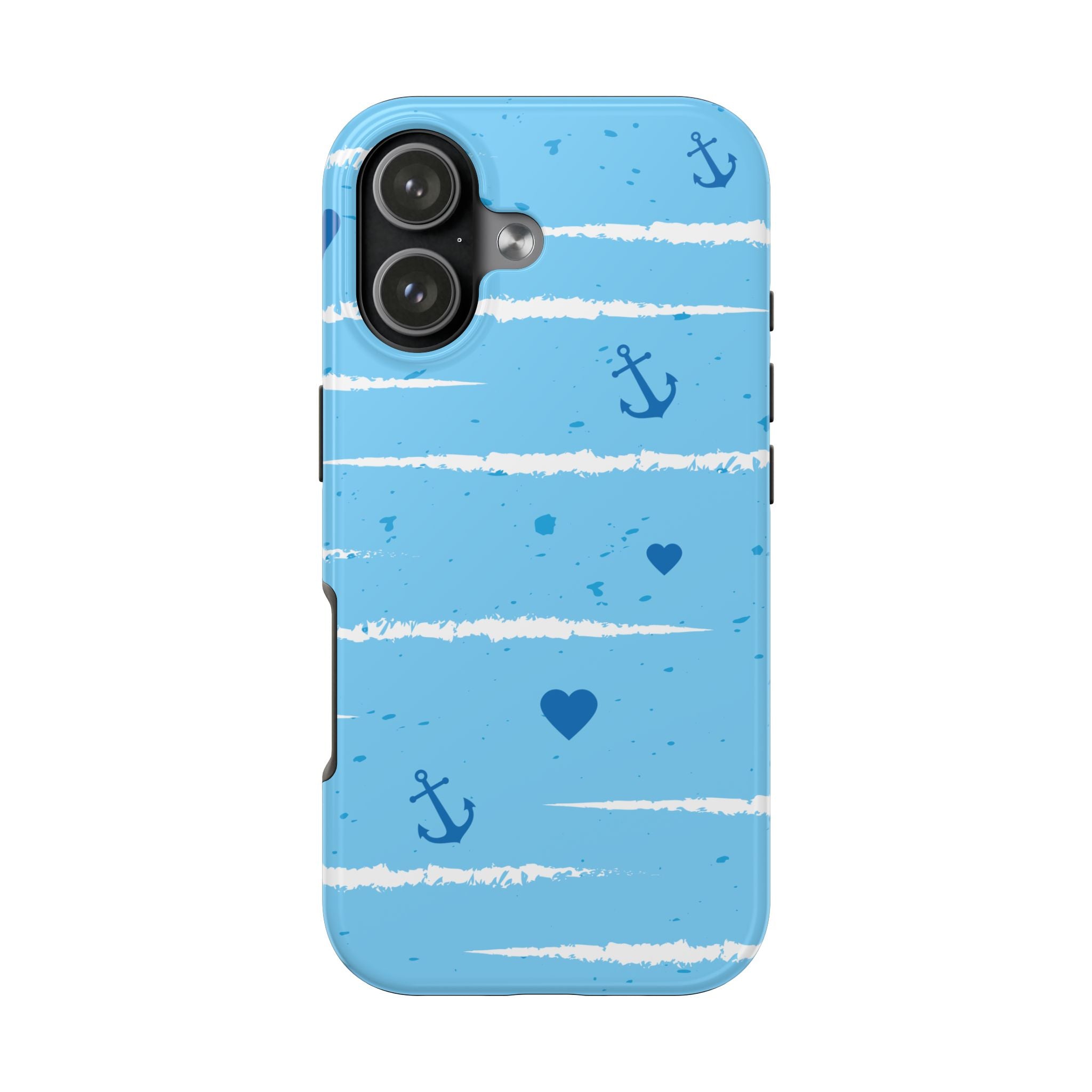 Nautical Blue Anchor & Hearts Tough Phone Case — Cute Striped Protective Cover