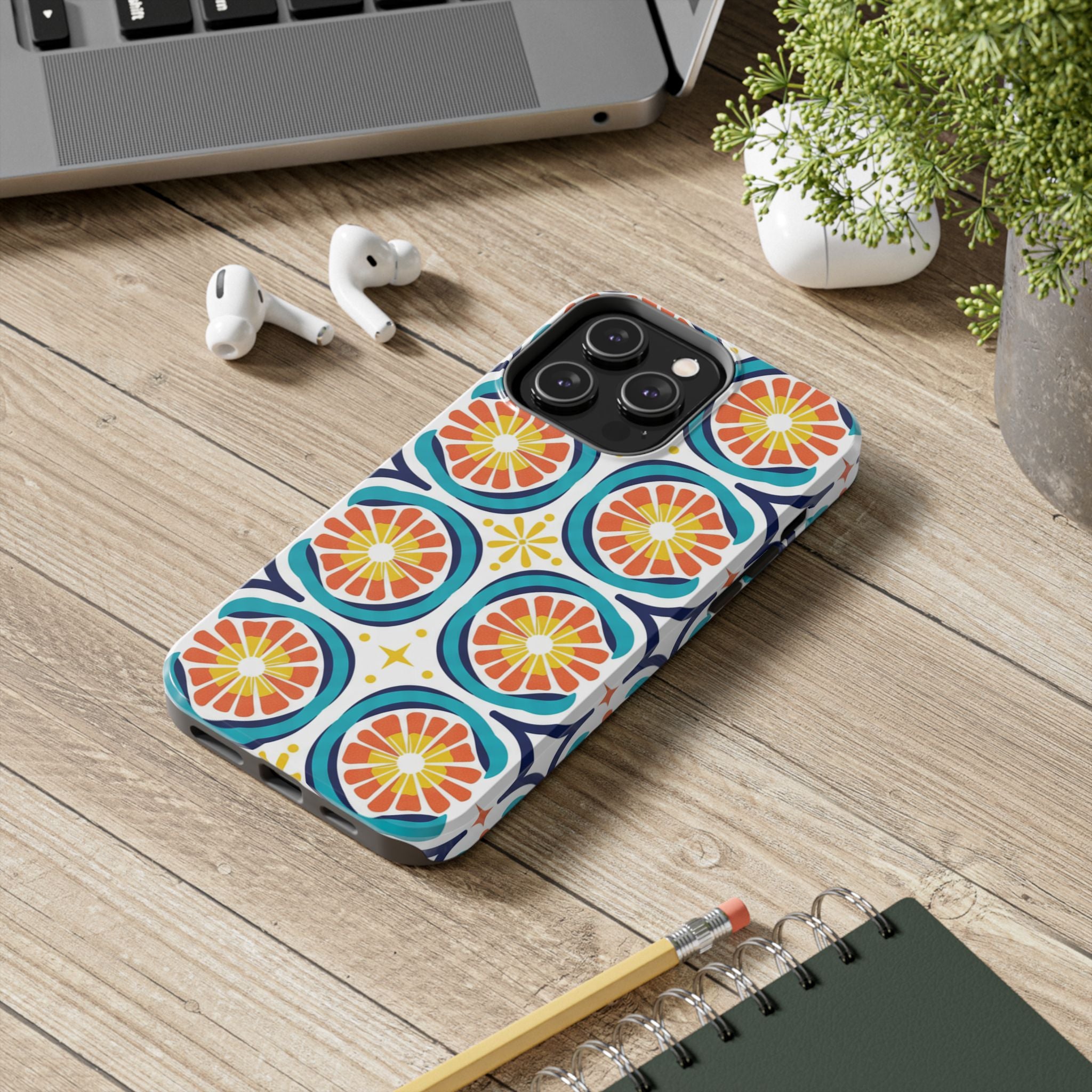 Citrus Tile Tough Phone Case — Colorful Retro Orange Slice Pattern