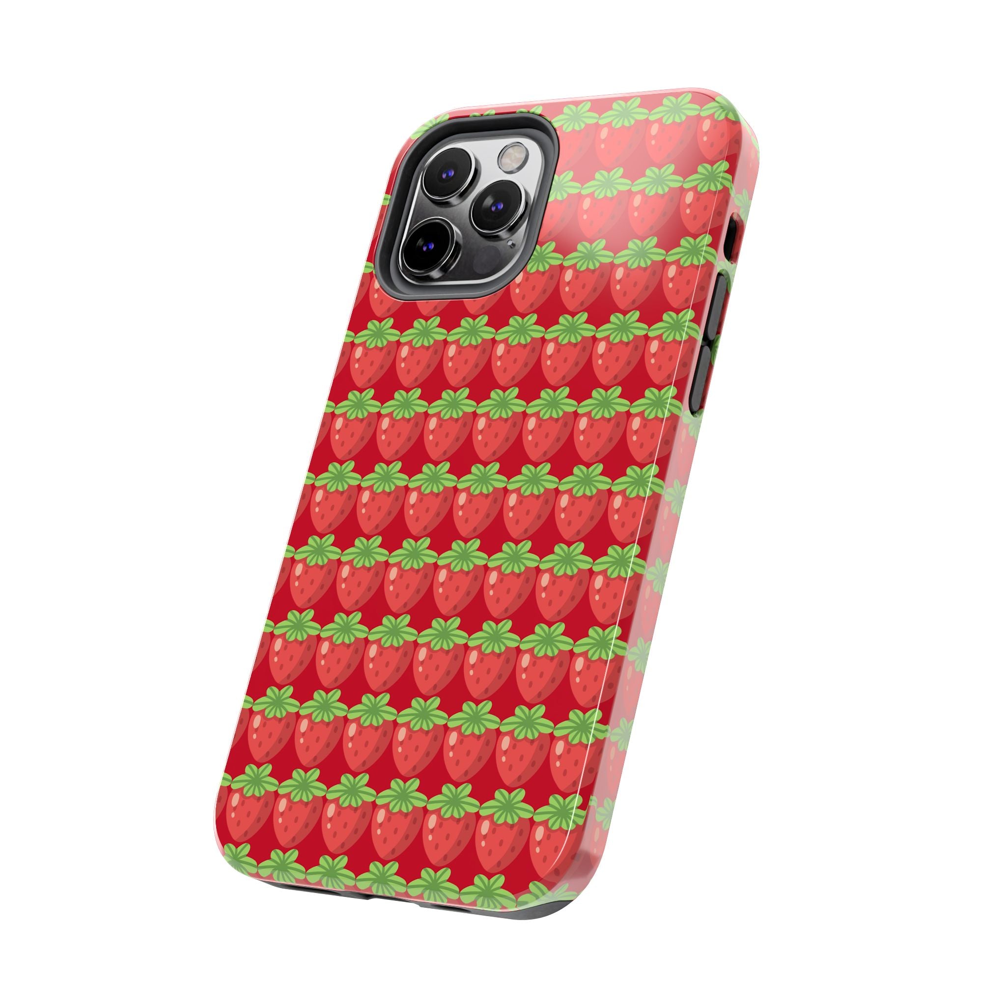 Strawberry Pattern Tough Phone Case — Cute Red Fruit Protective Cover