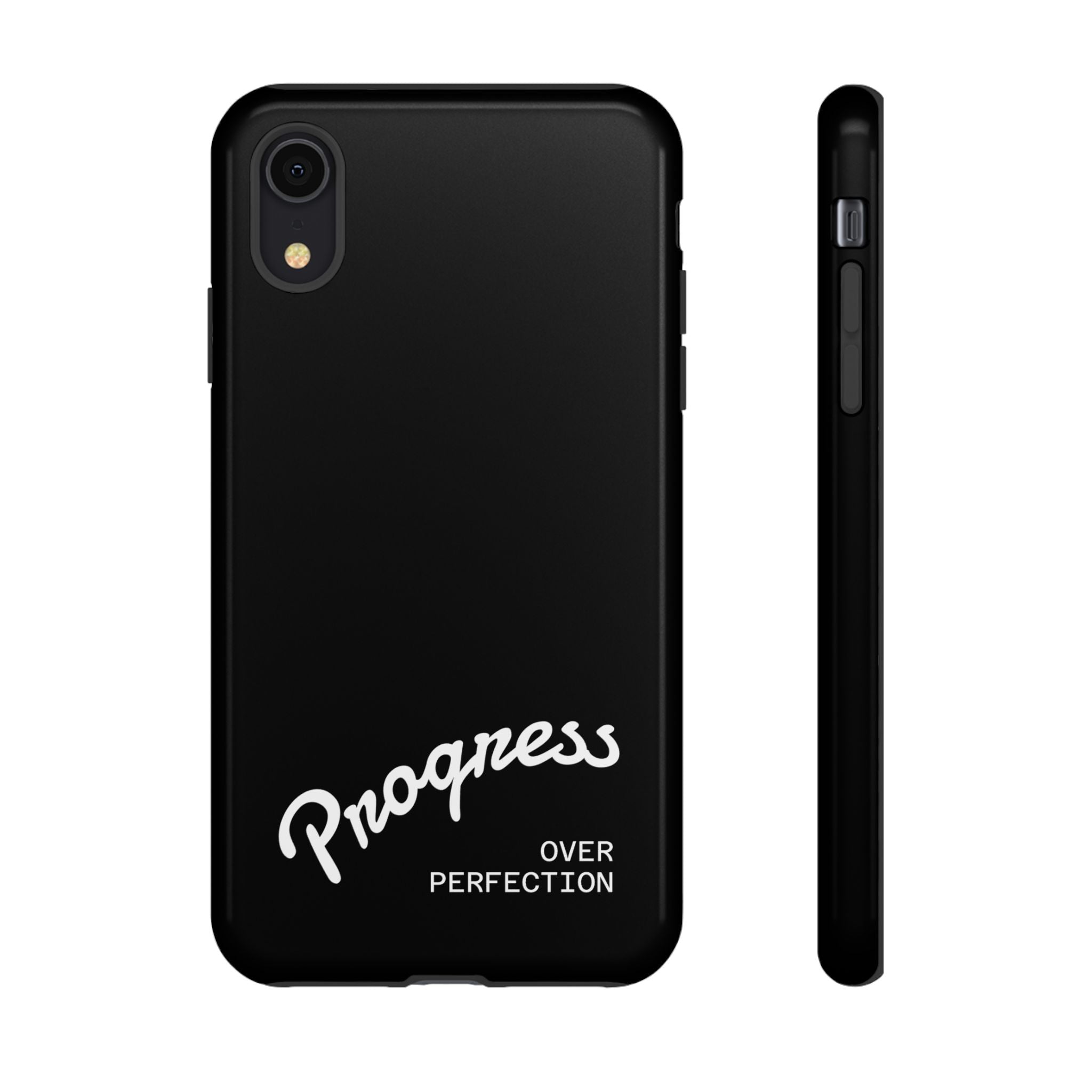 Phone Case - "Progress Over Perfection" Glossy Black Protective Cover