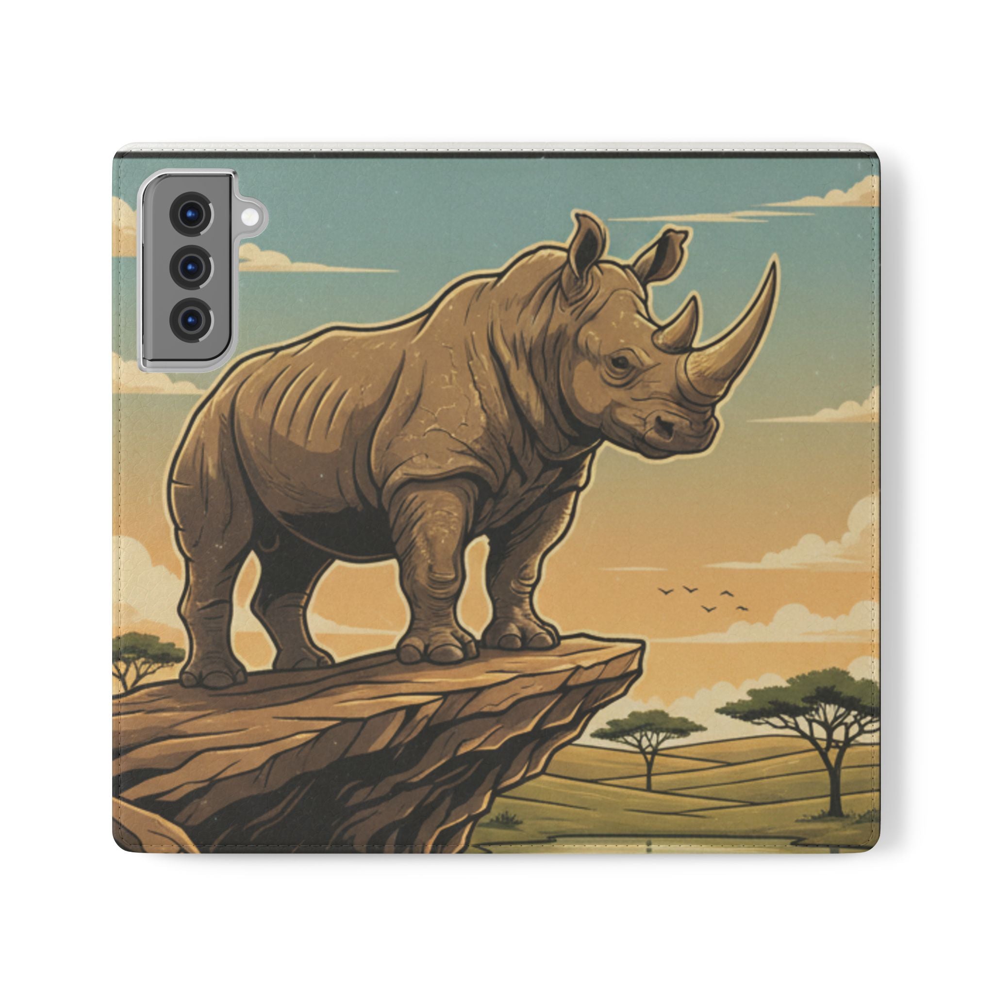 Rhino Sunset Flip Phone Case – Safari Wildlife Wallet Case