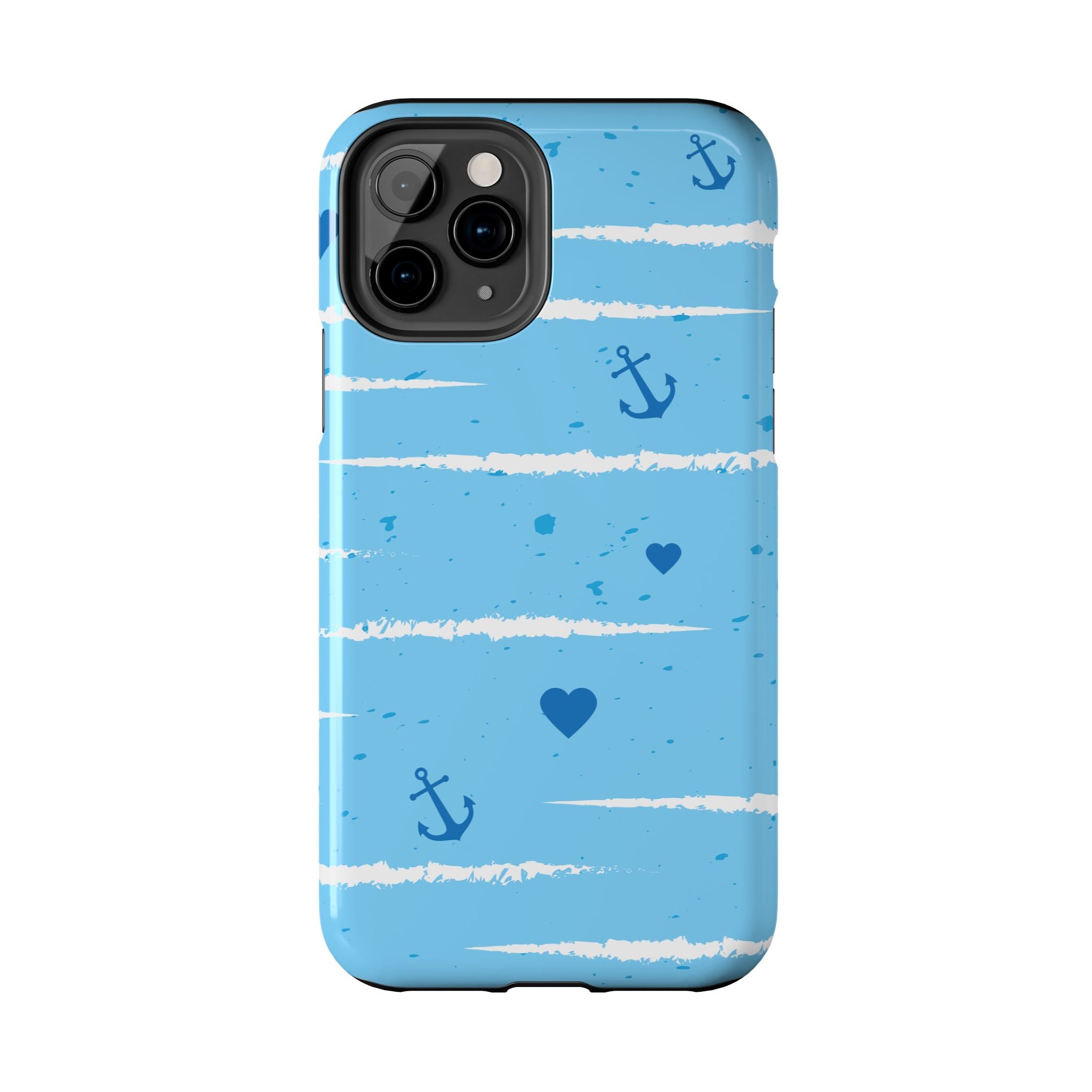 Nautical Blue Anchor & Hearts Tough Phone Case — Cute Striped Protective Cover