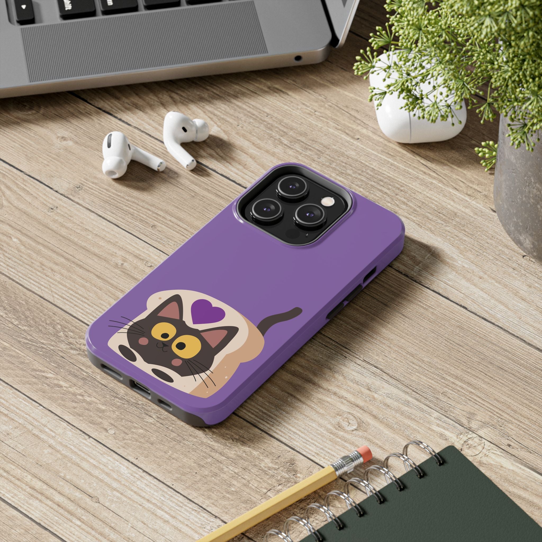 Purple Cute Cat-in-Bread Tough Phone Case — Cute Cat Heart Design