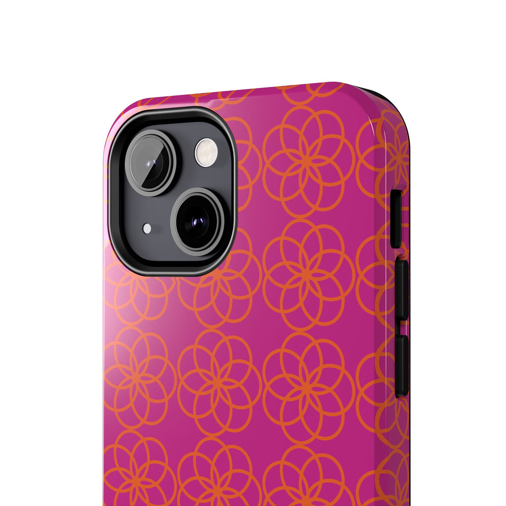 Floral Geometric Tough Phone Case — Pink & Orange Patterned Protective Cover