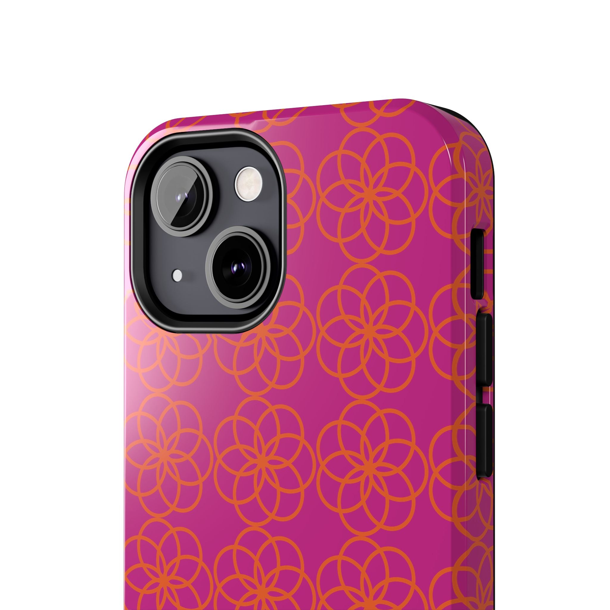 Floral Geometric Tough Phone Case — Pink & Orange Patterned Protective Cover