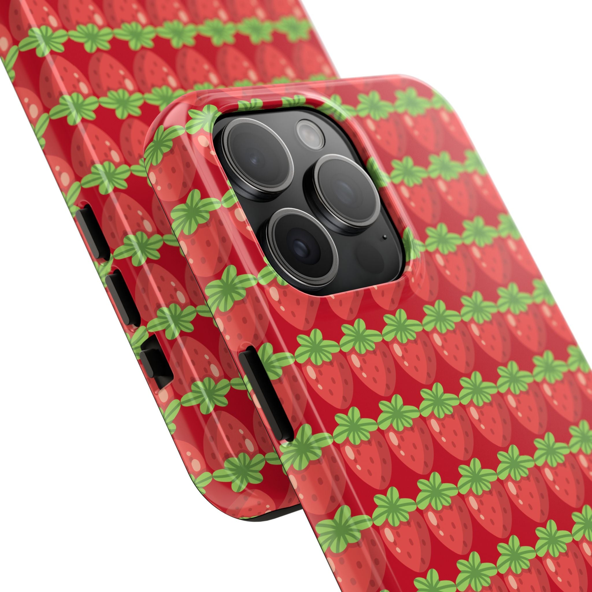 Strawberry Pattern Tough Phone Case — Cute Red Fruit Protective Cover