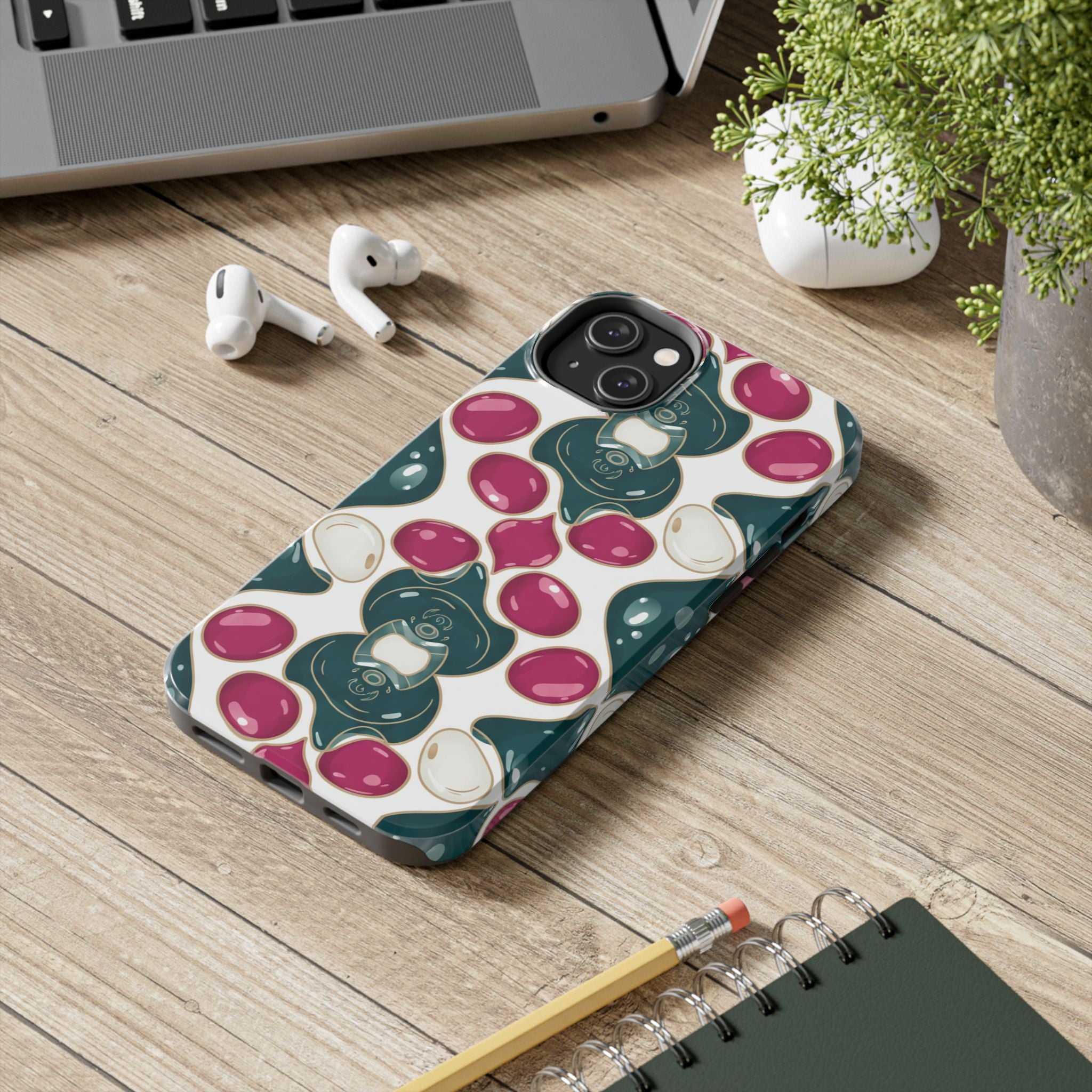 Floral Jewel Pattern Tough Phone Case — Teal & Fuchsia Protective Cover