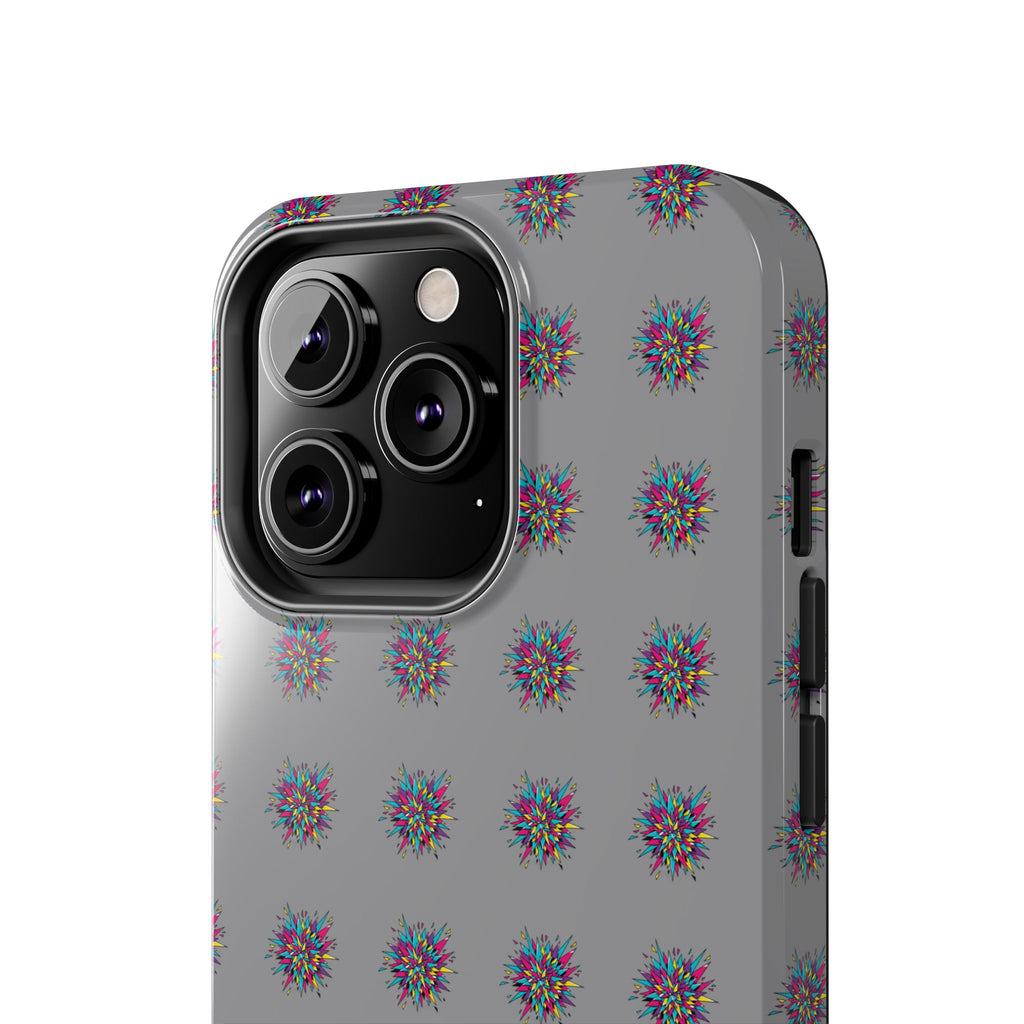 Tough Phone Case — Abstract Floral Burst Pattern on Gray (Protective Slim Fit)