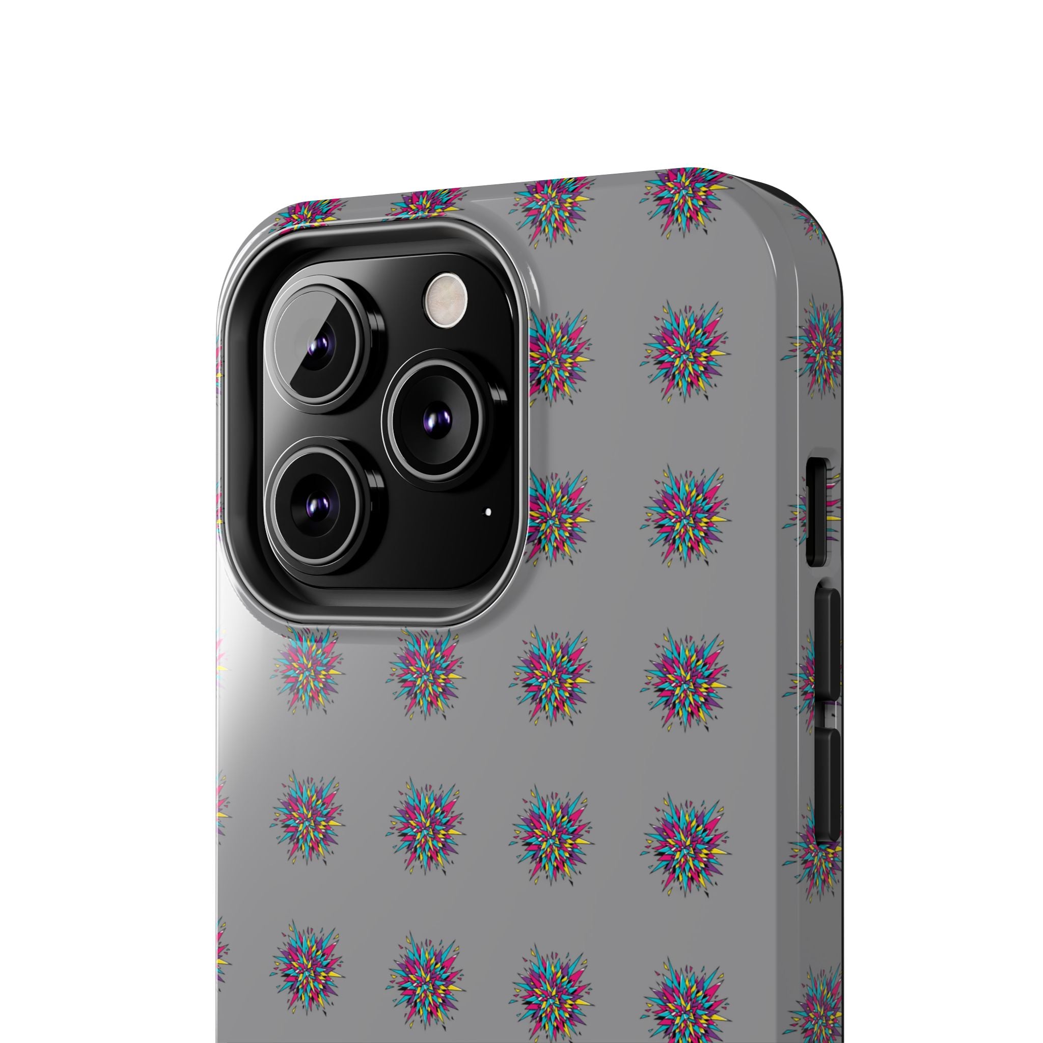 Tough Phone Case — Abstract Floral Burst Pattern on Gray (Protective Slim Fit)