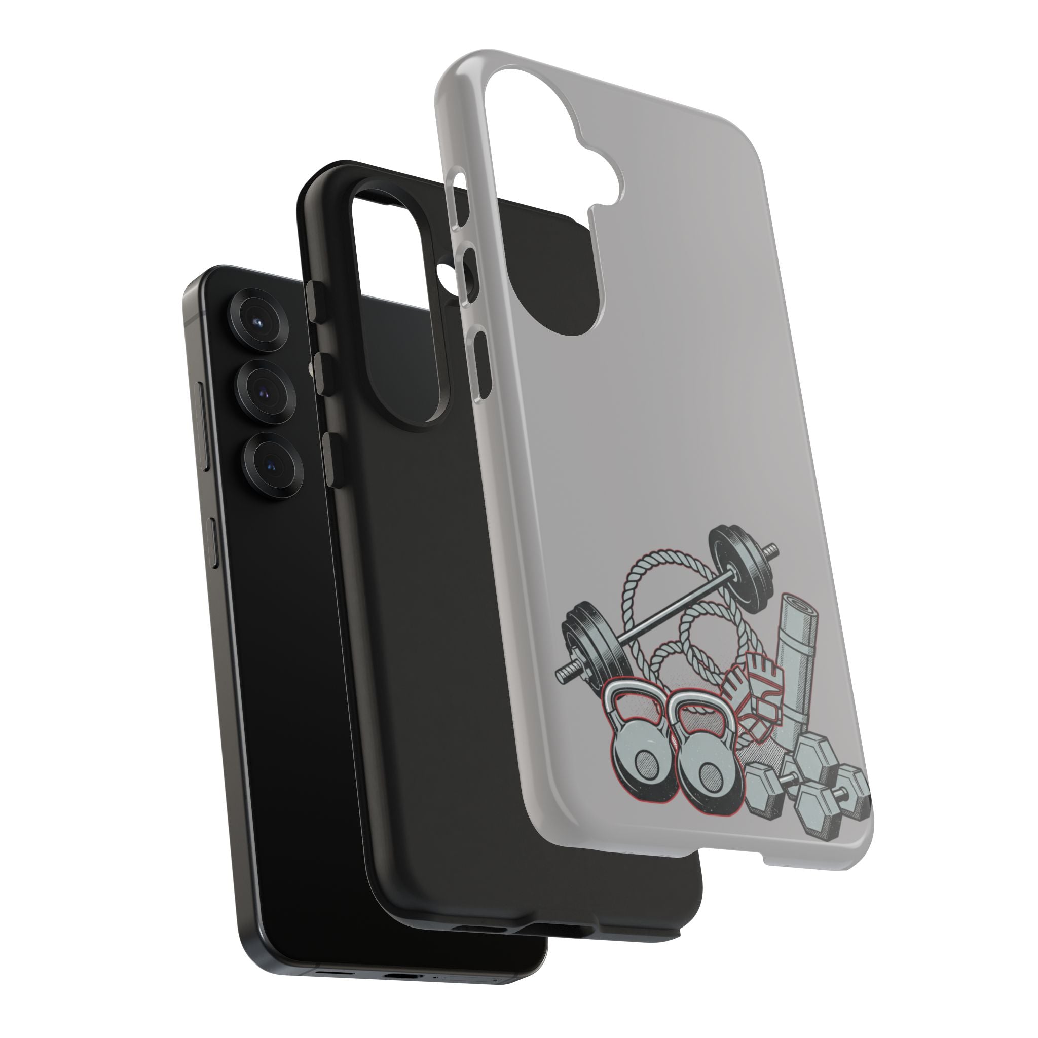 Fitness Gear Tough Phone Case — Dumbbells, Kettlebells & Jump Rope Design