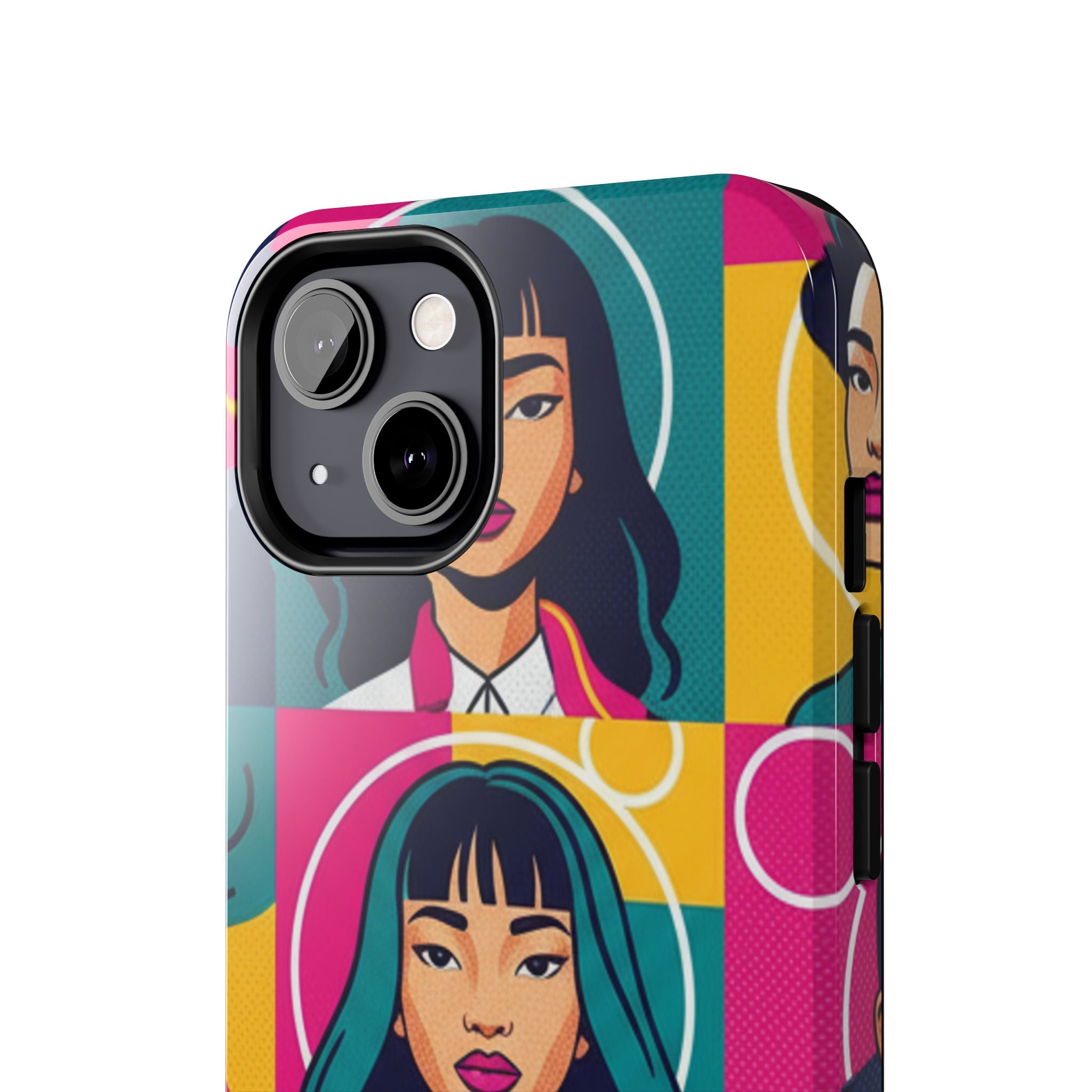 Bold Pop Art Faces Tough Phone Case — Colorful Retro Portrait Protective Cover