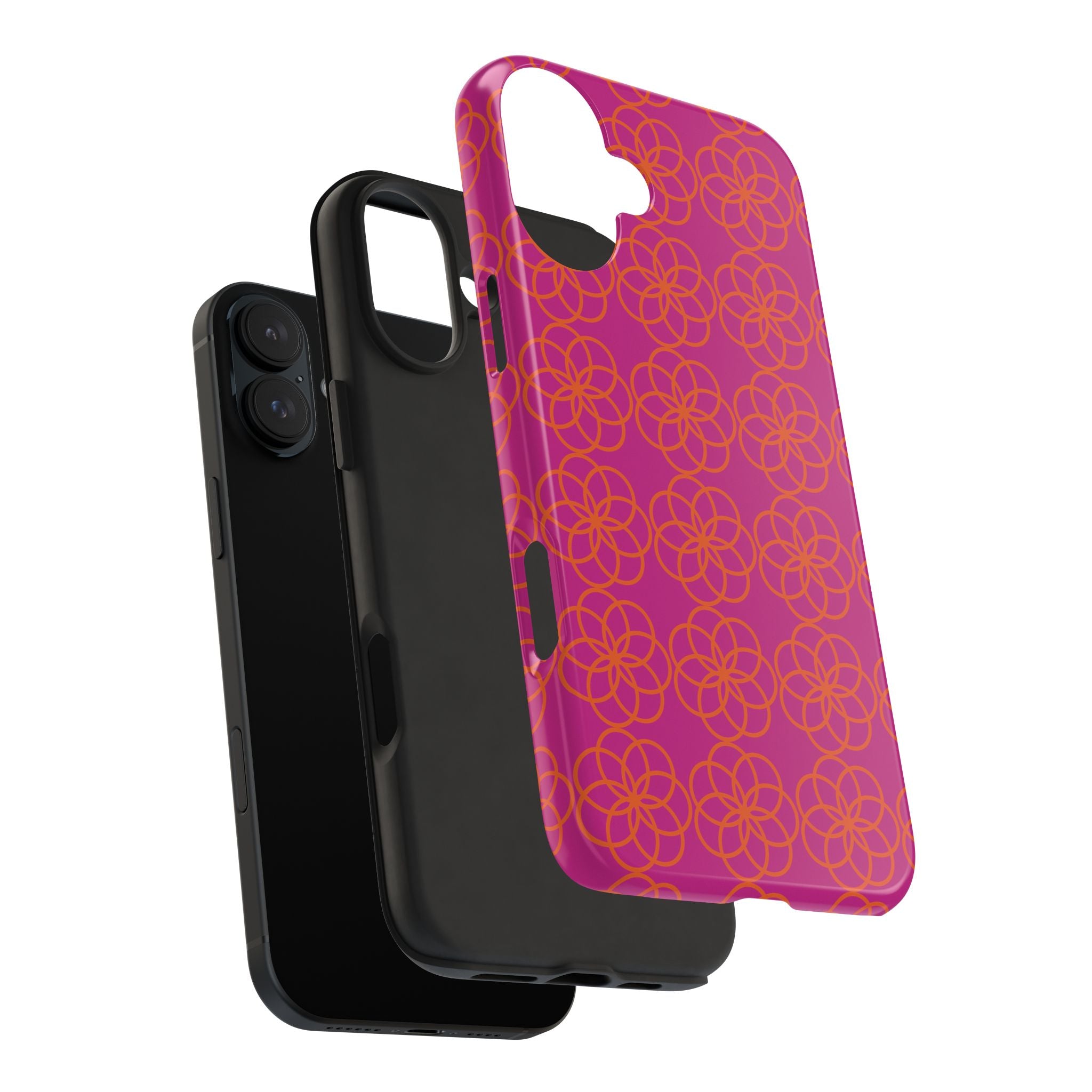 Floral Geometric Tough Phone Case — Pink & Orange Patterned Protective Cover
