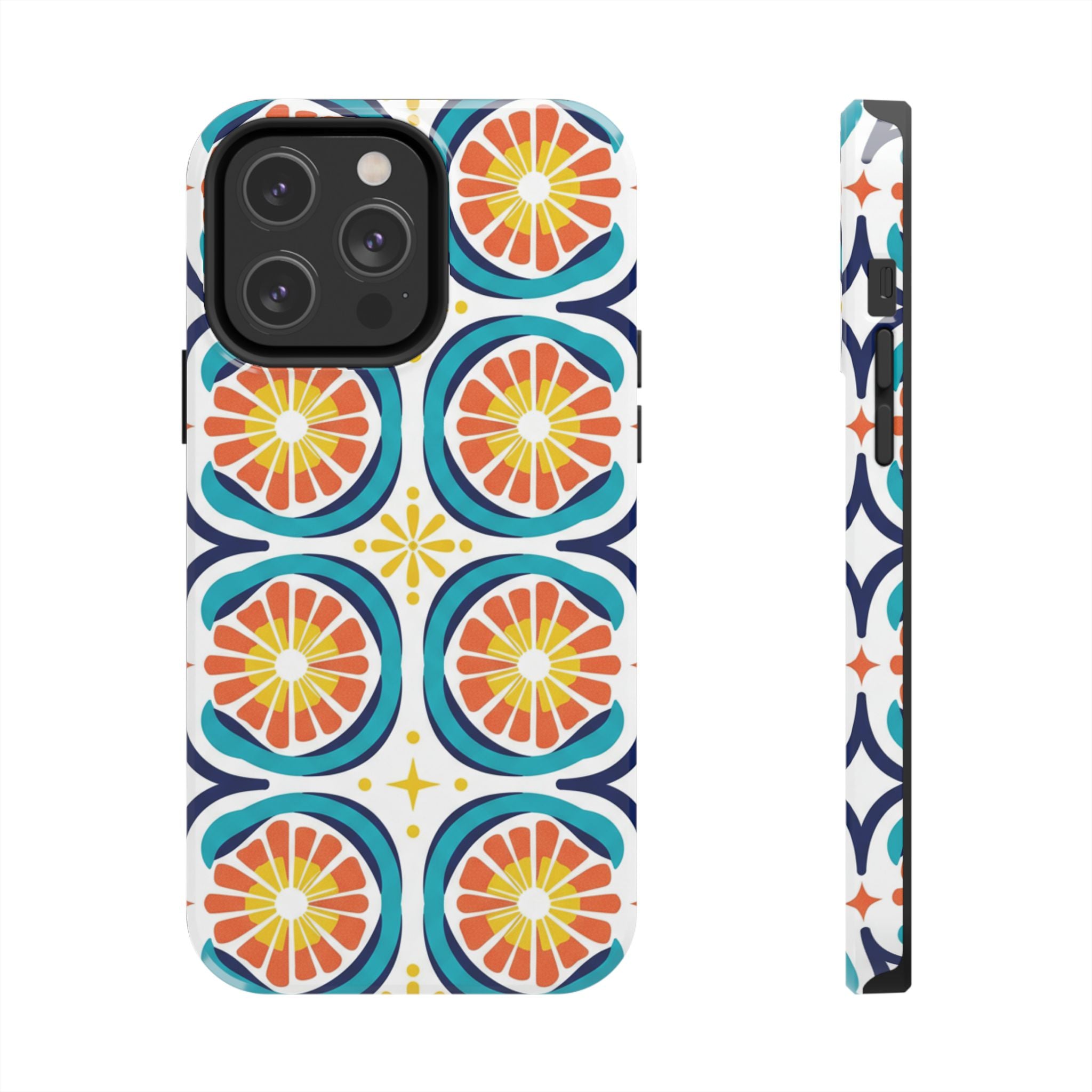 Citrus Tile Tough Phone Case — Colorful Retro Orange Slice Pattern