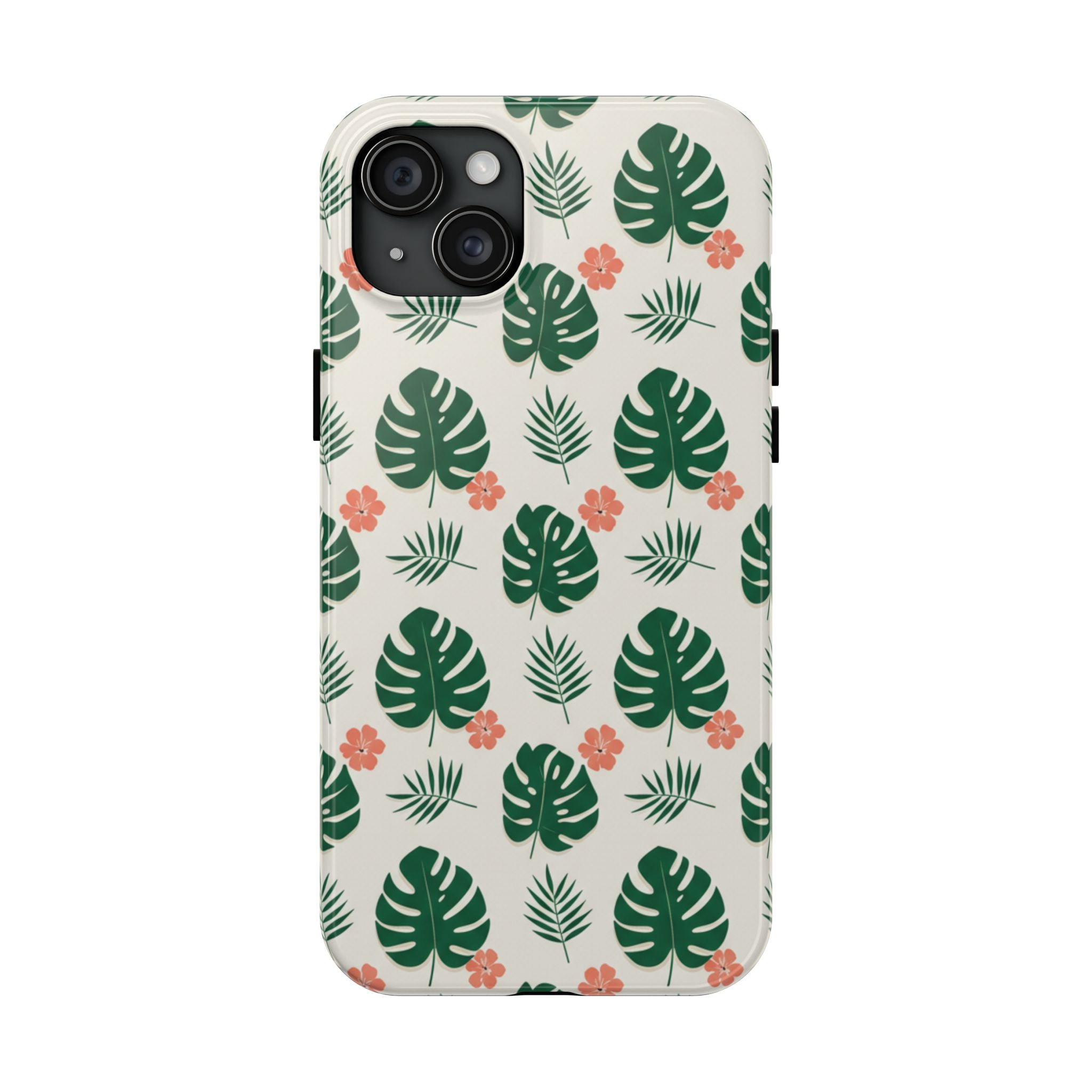 Tropical Leaves Tough Phone Case — Monstera & Pink Floral Protective Cover