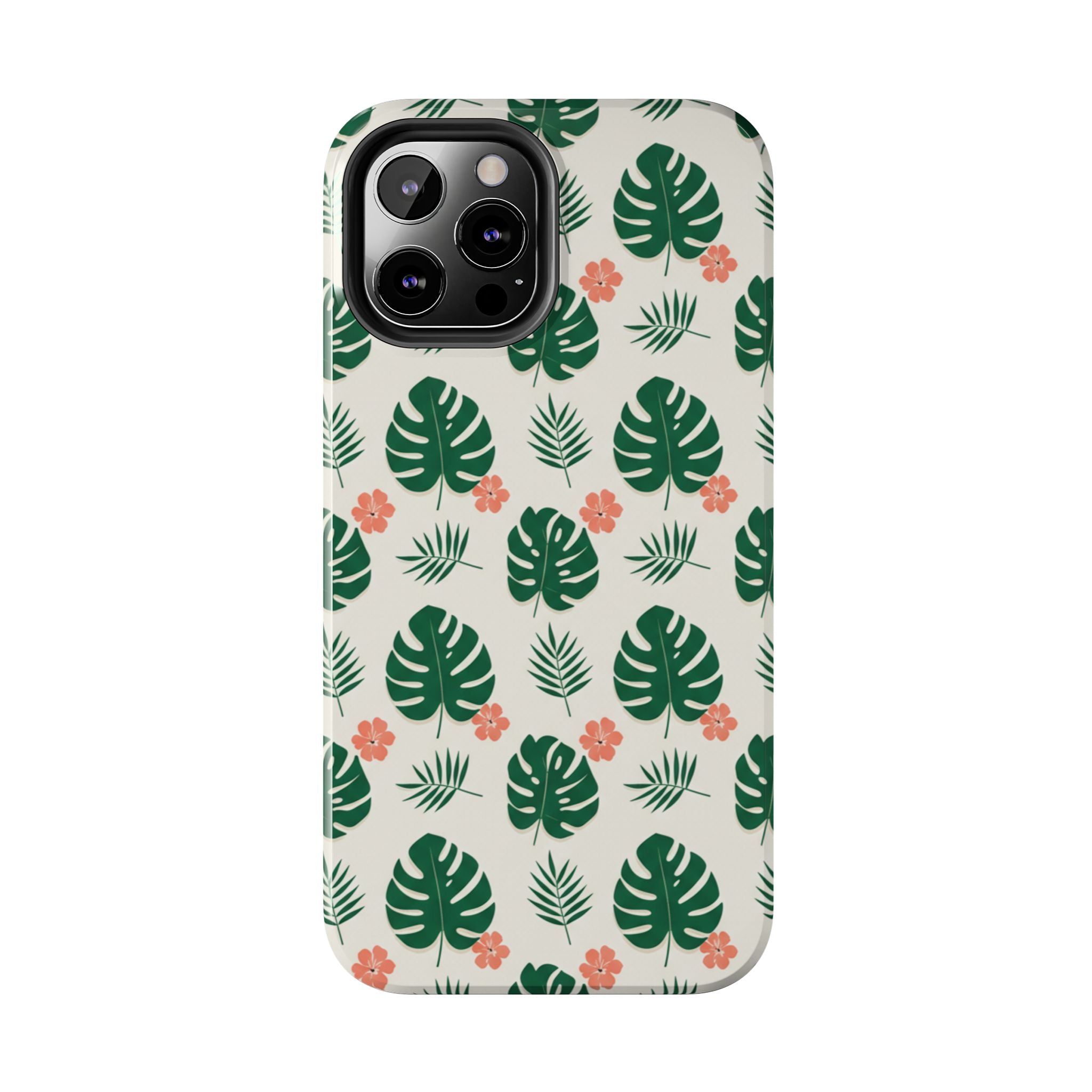 Tropical Leaves Tough Phone Case — Monstera & Pink Floral Protective Cover