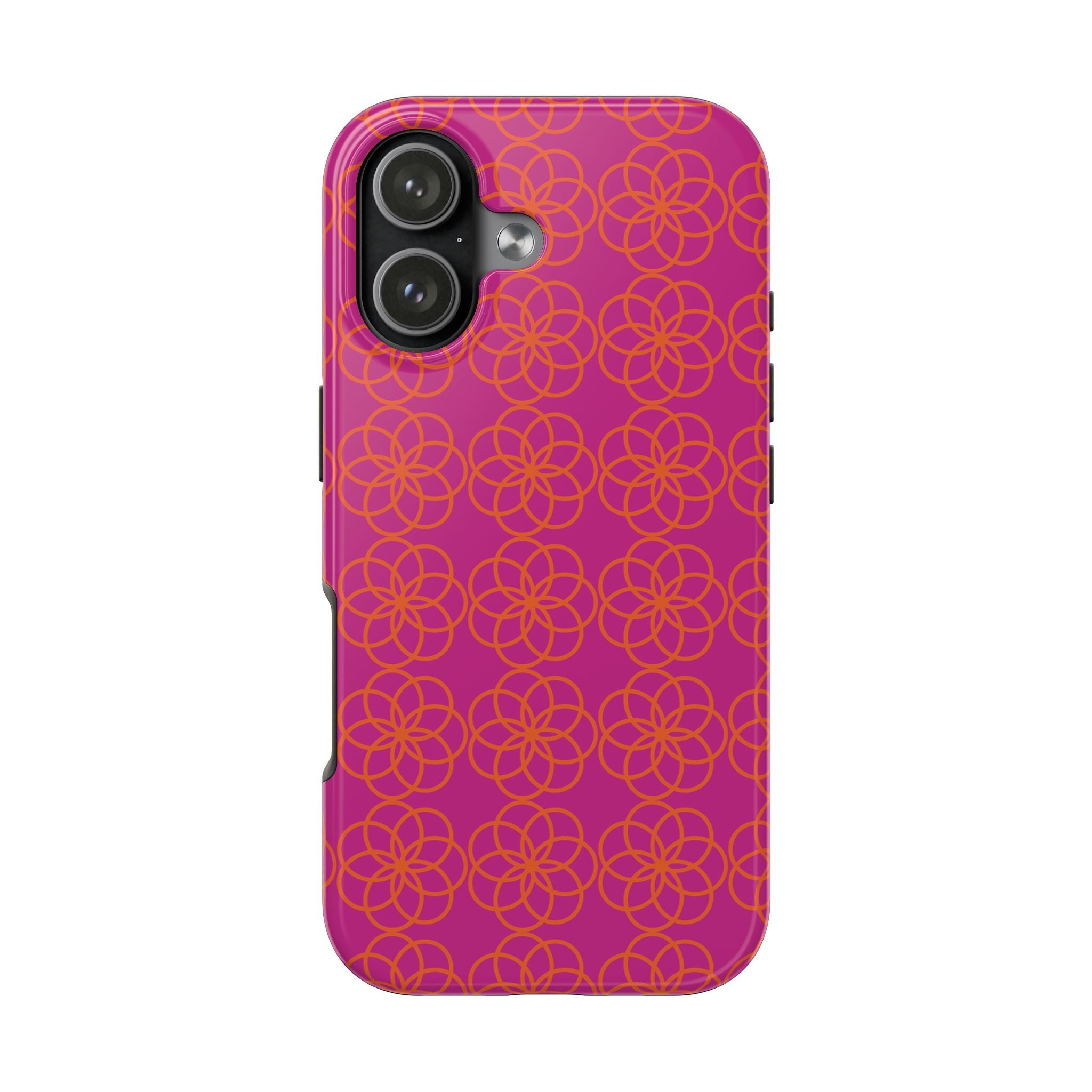 Floral Geometric Tough Phone Case — Pink & Orange Patterned Protective Cover