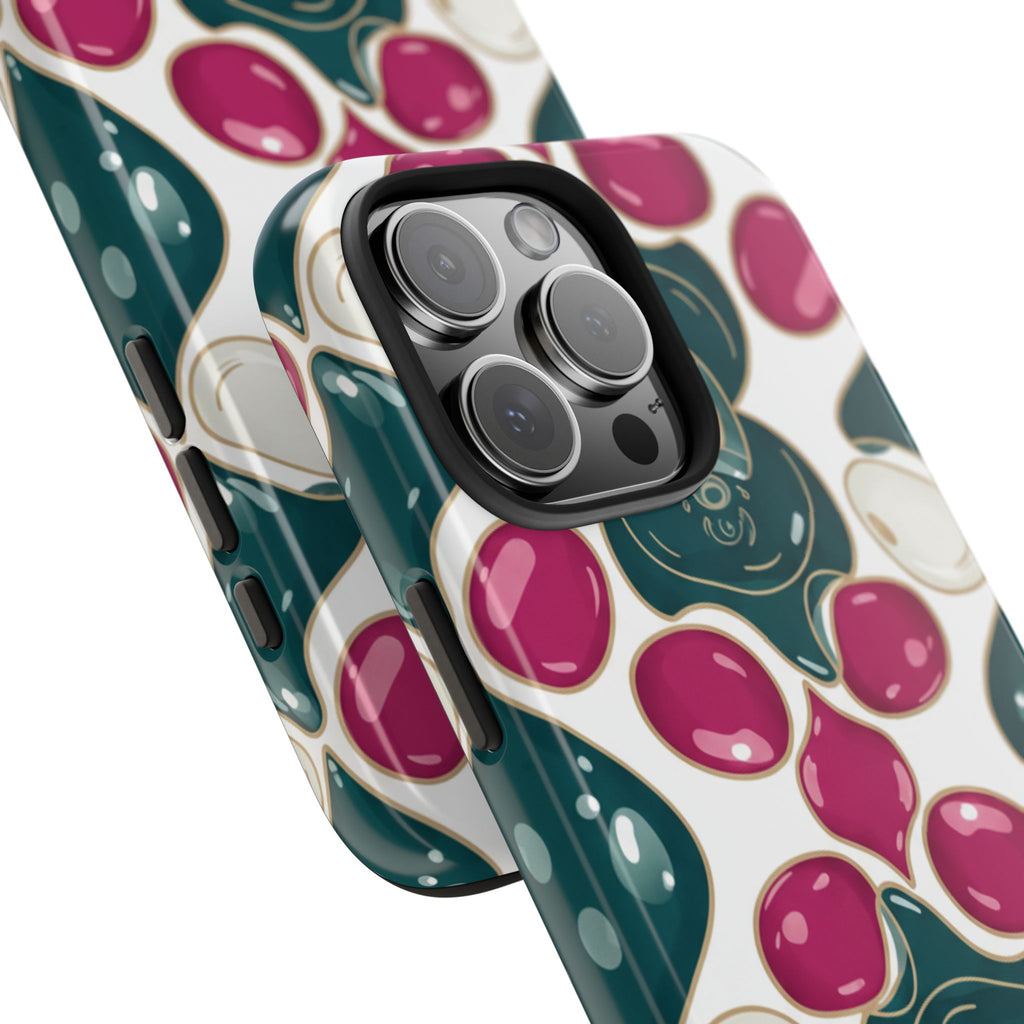 Floral Jewel Pattern Tough Phone Case — Teal & Fuchsia Protective Cover