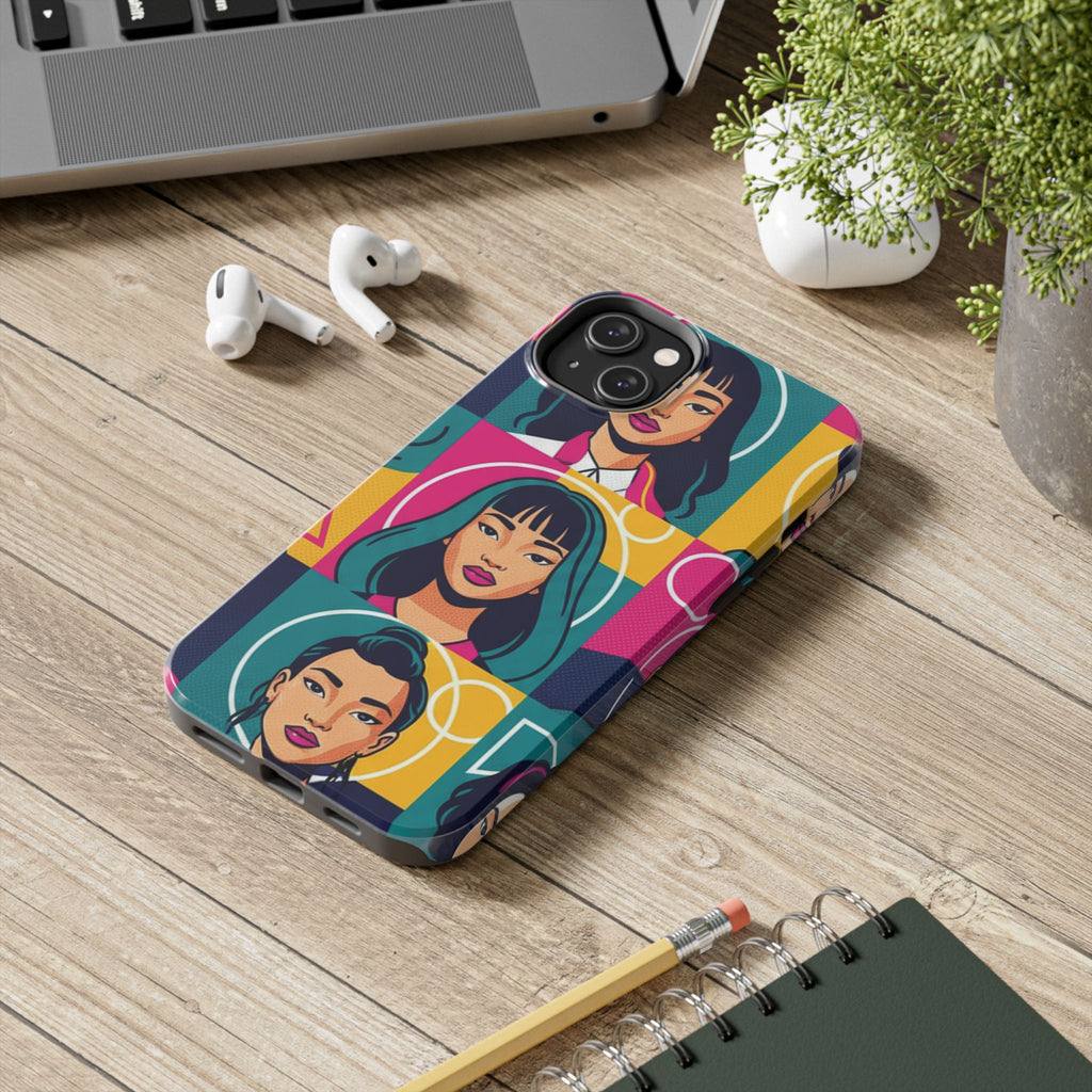 Bold Pop Art Faces Tough Phone Case — Colorful Retro Portrait Protective Cover