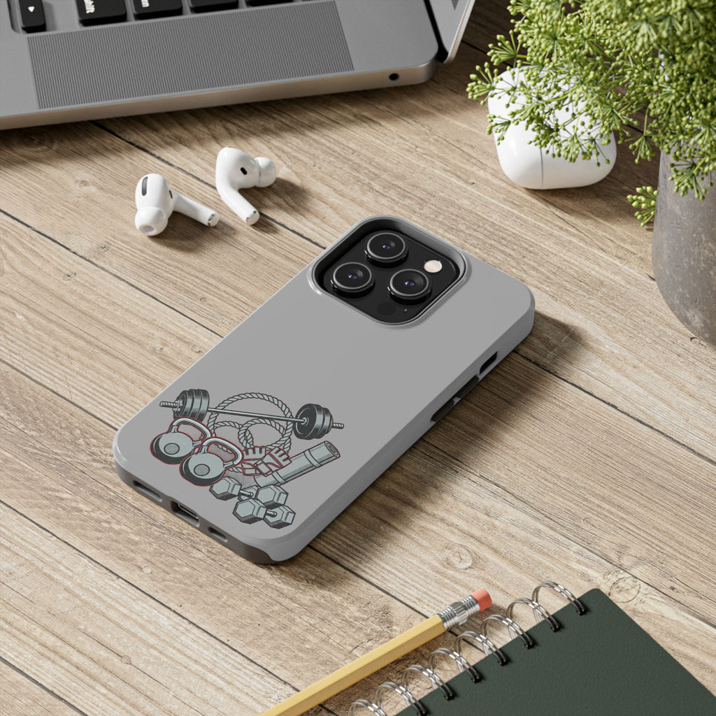 Fitness Gear Tough Phone Case — Dumbbells, Kettlebells & Jump Rope Design