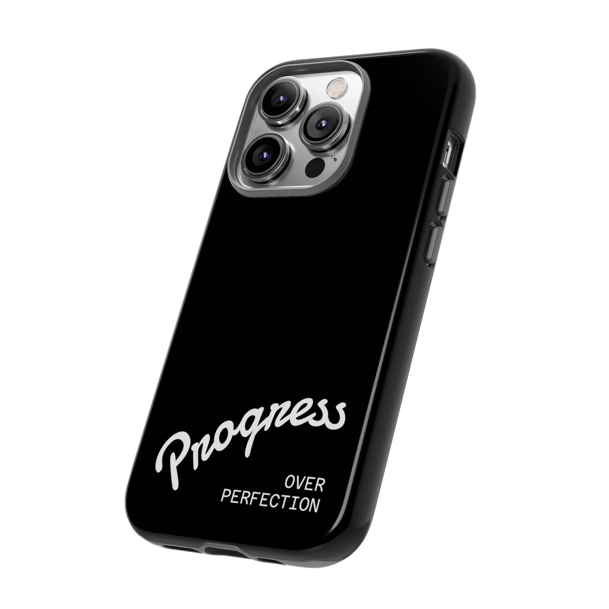 Phone Case - "Progress Over Perfection" Glossy Black Protective Cover