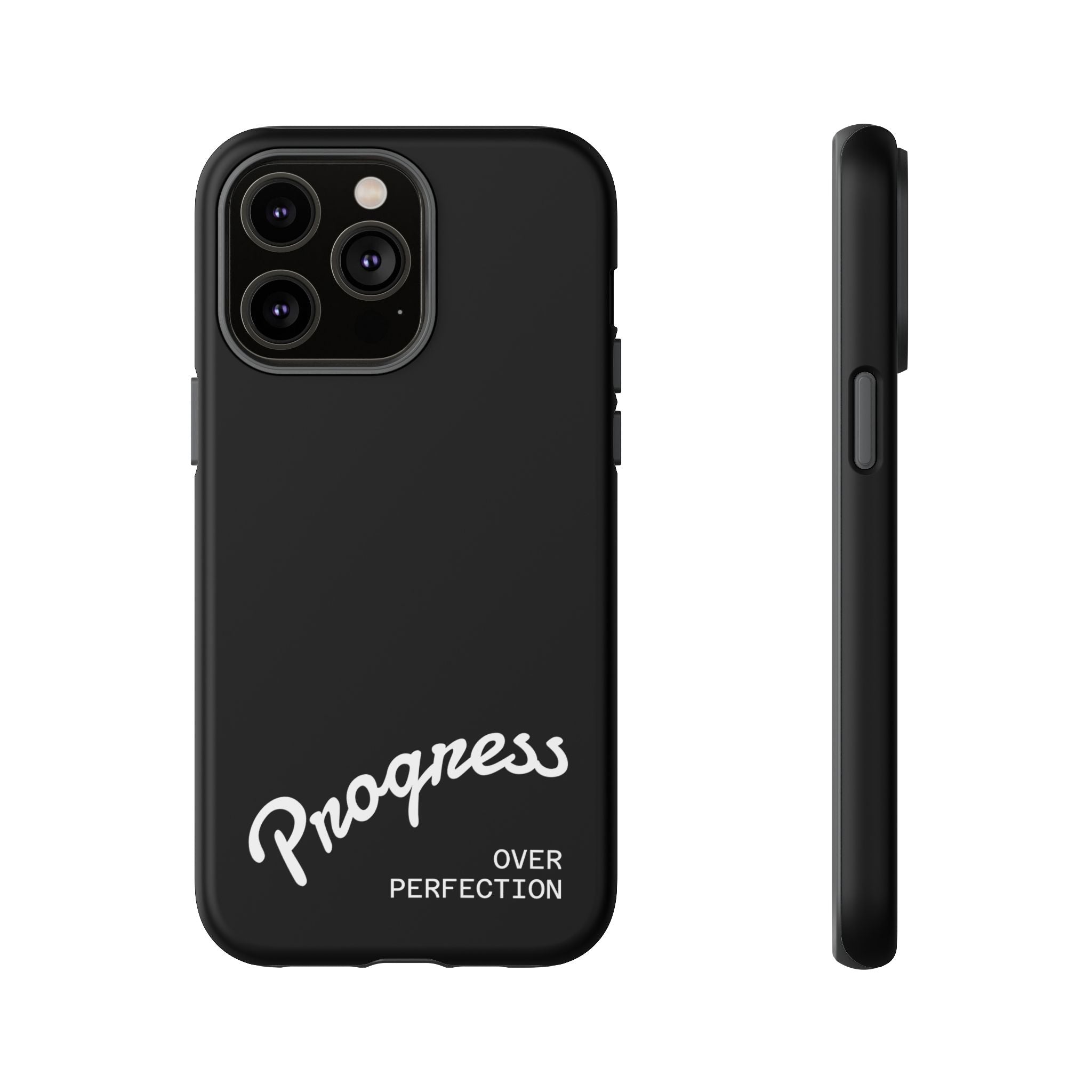 Phone Case - "Progress Over Perfection" Glossy Black Protective Cover