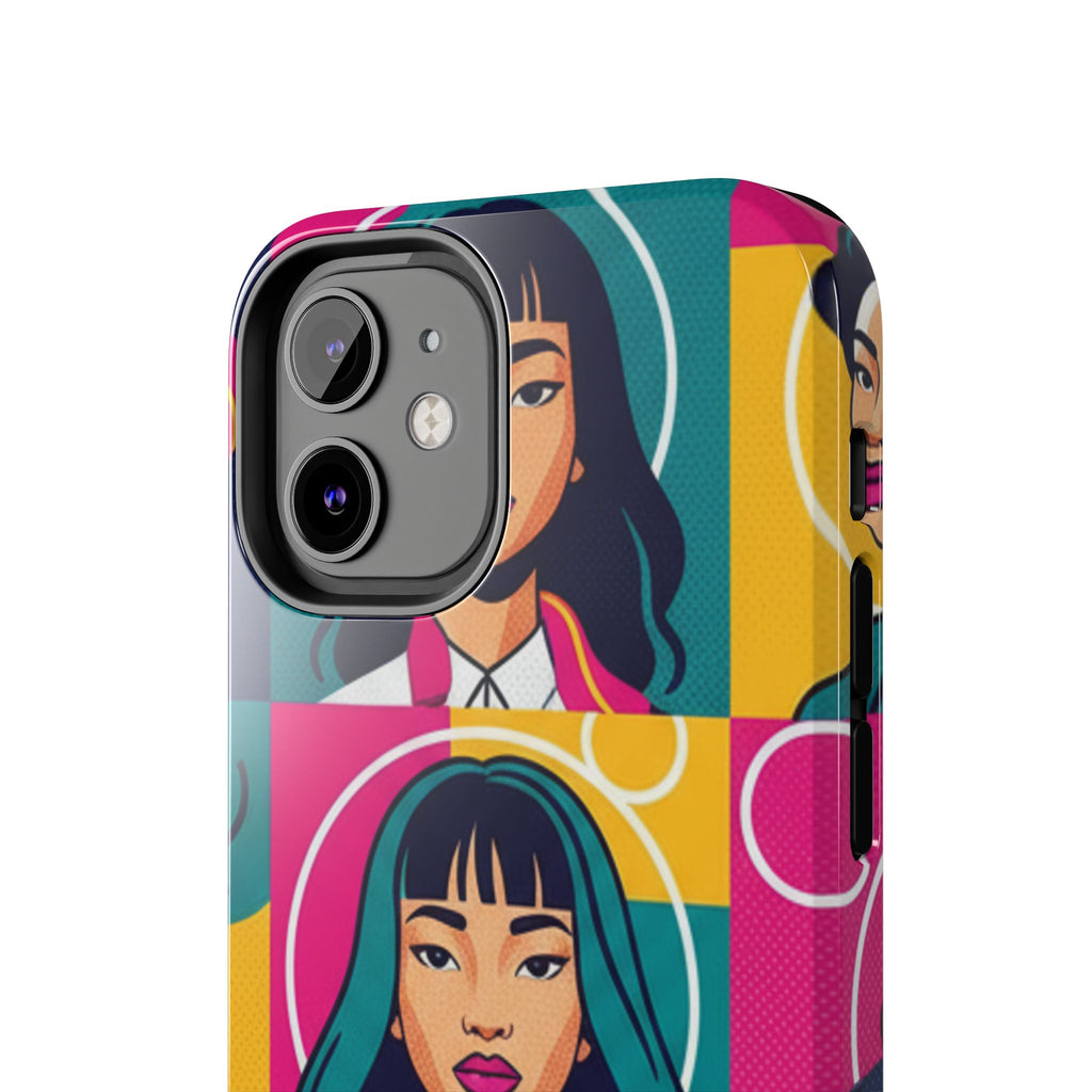 Bold Pop Art Faces Tough Phone Case — Colorful Retro Portrait Protective Cover