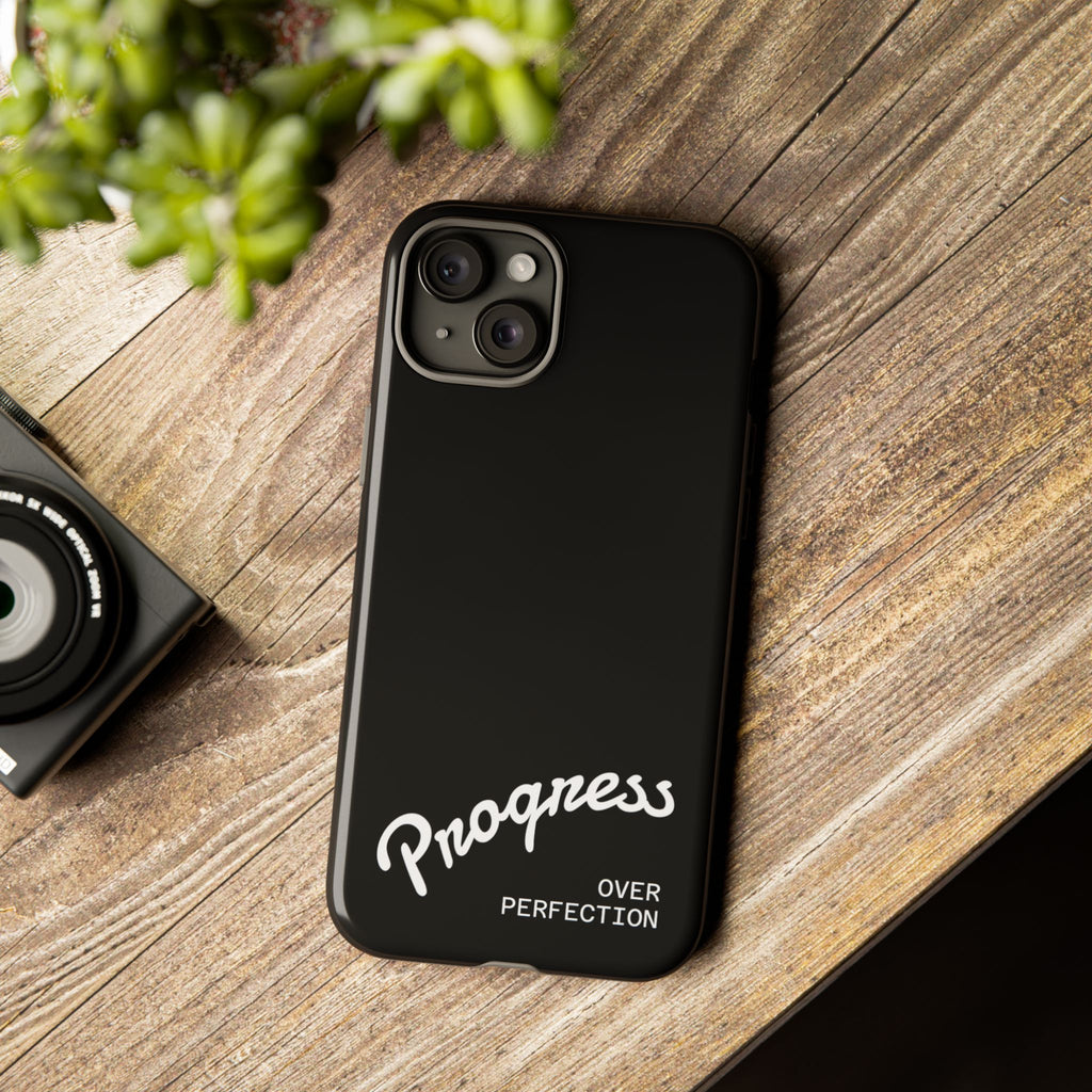 Phone Case - "Progress Over Perfection" Glossy Black Protective Cover