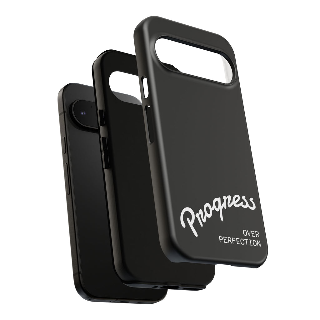 Phone Case - "Progress Over Perfection" Glossy Black Protective Cover