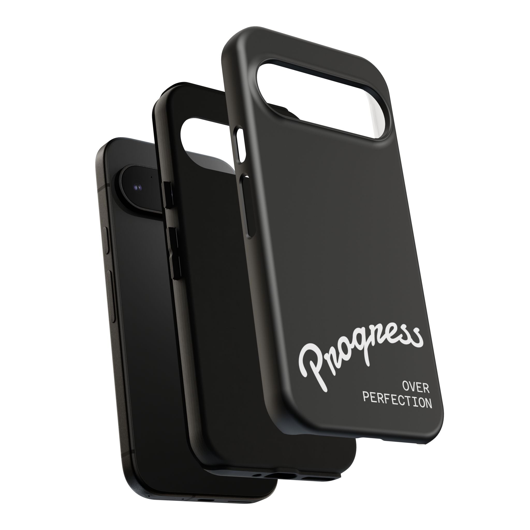 Phone Case - "Progress Over Perfection" Glossy Black Protective Cover