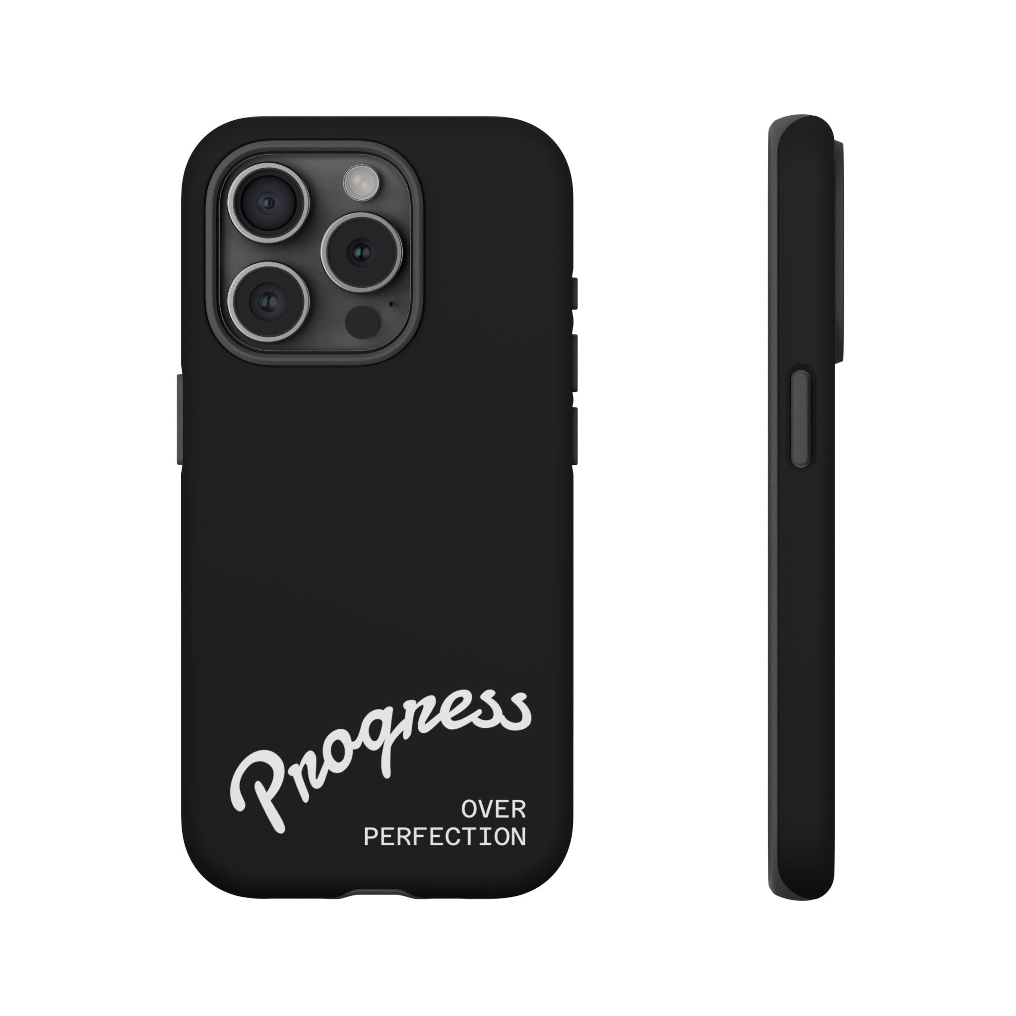 Phone Case - "Progress Over Perfection" Glossy Black Protective Cover