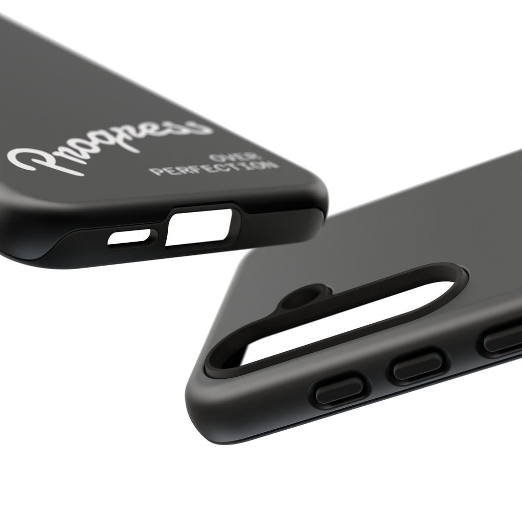 Phone Case - "Progress Over Perfection" Glossy Black Protective Cover