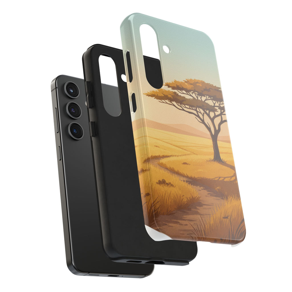 Safari Sunset Tough Phone Case — African Savanna Tree Design