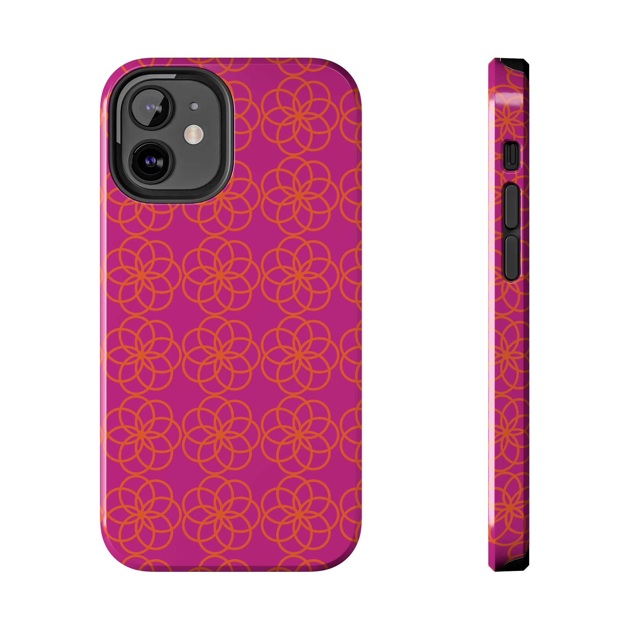 Floral Geometric Tough Phone Case — Pink & Orange Patterned Protective Cover