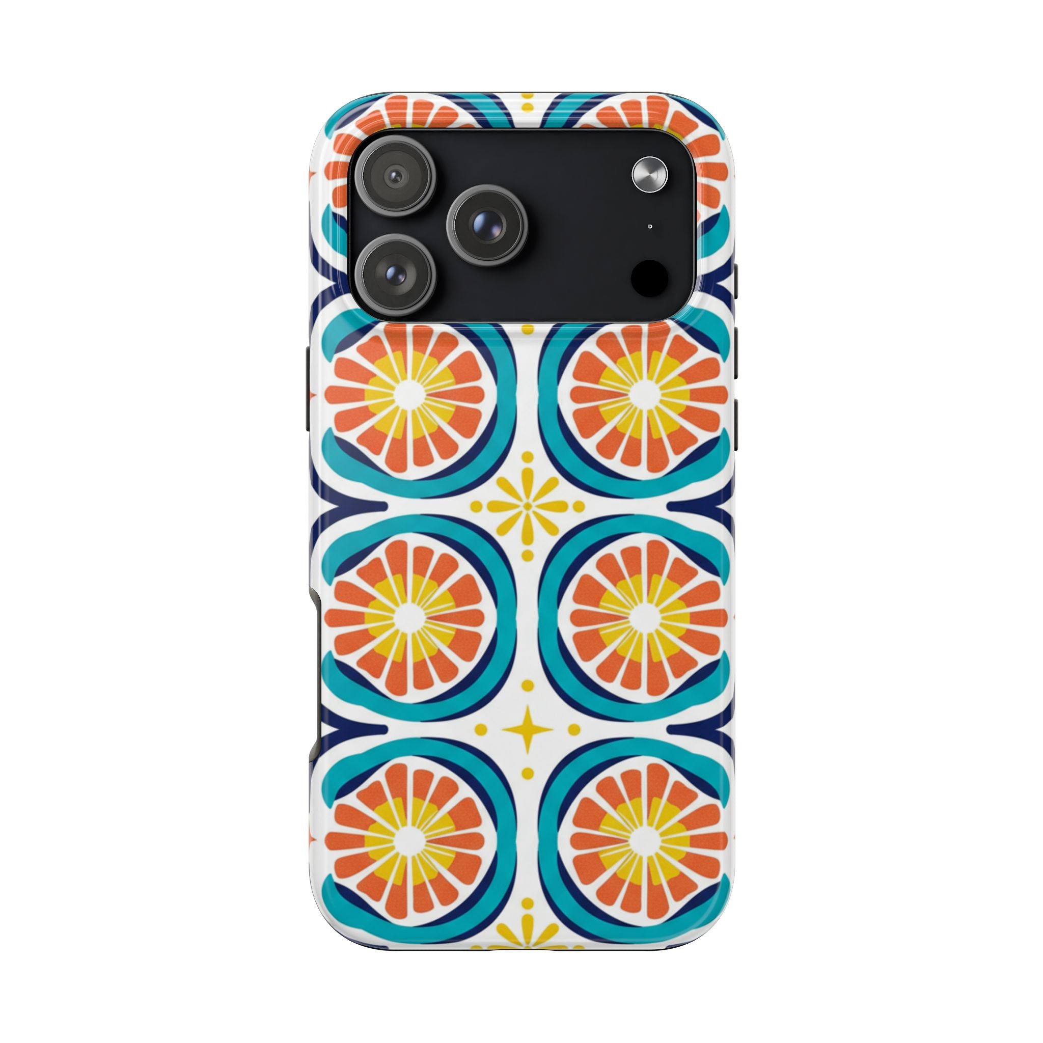 Citrus Tile Tough Phone Case — Colorful Retro Orange Slice Pattern