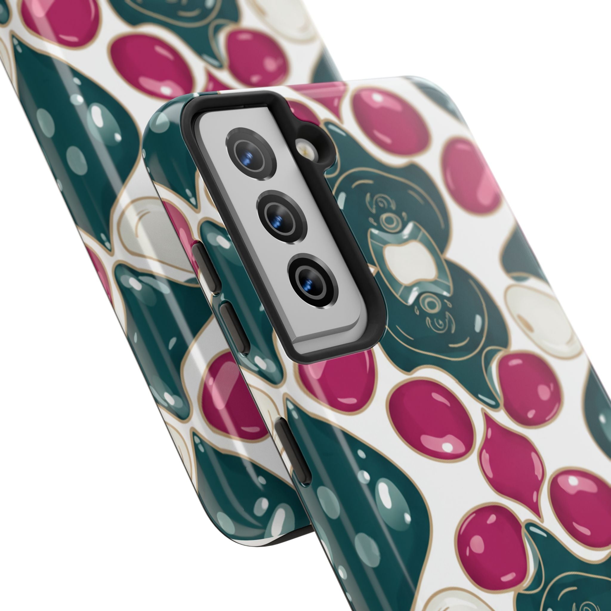 Floral Jewel Pattern Tough Phone Case — Teal & Fuchsia Protective Cover