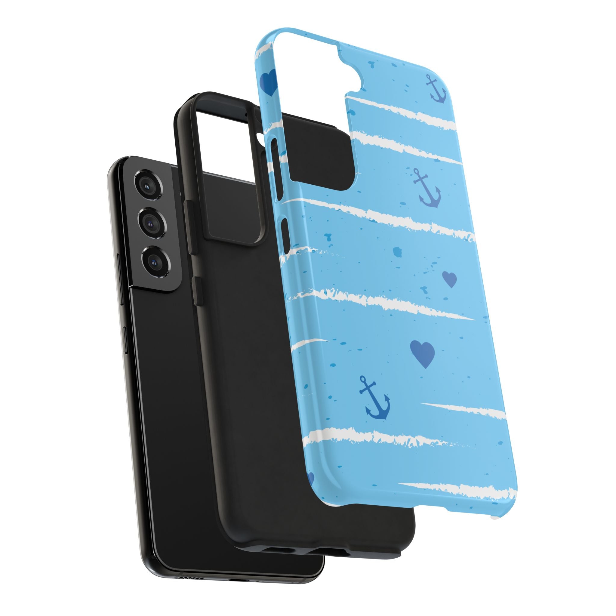 Nautical Blue Anchor & Hearts Tough Phone Case — Cute Striped Protective Cover