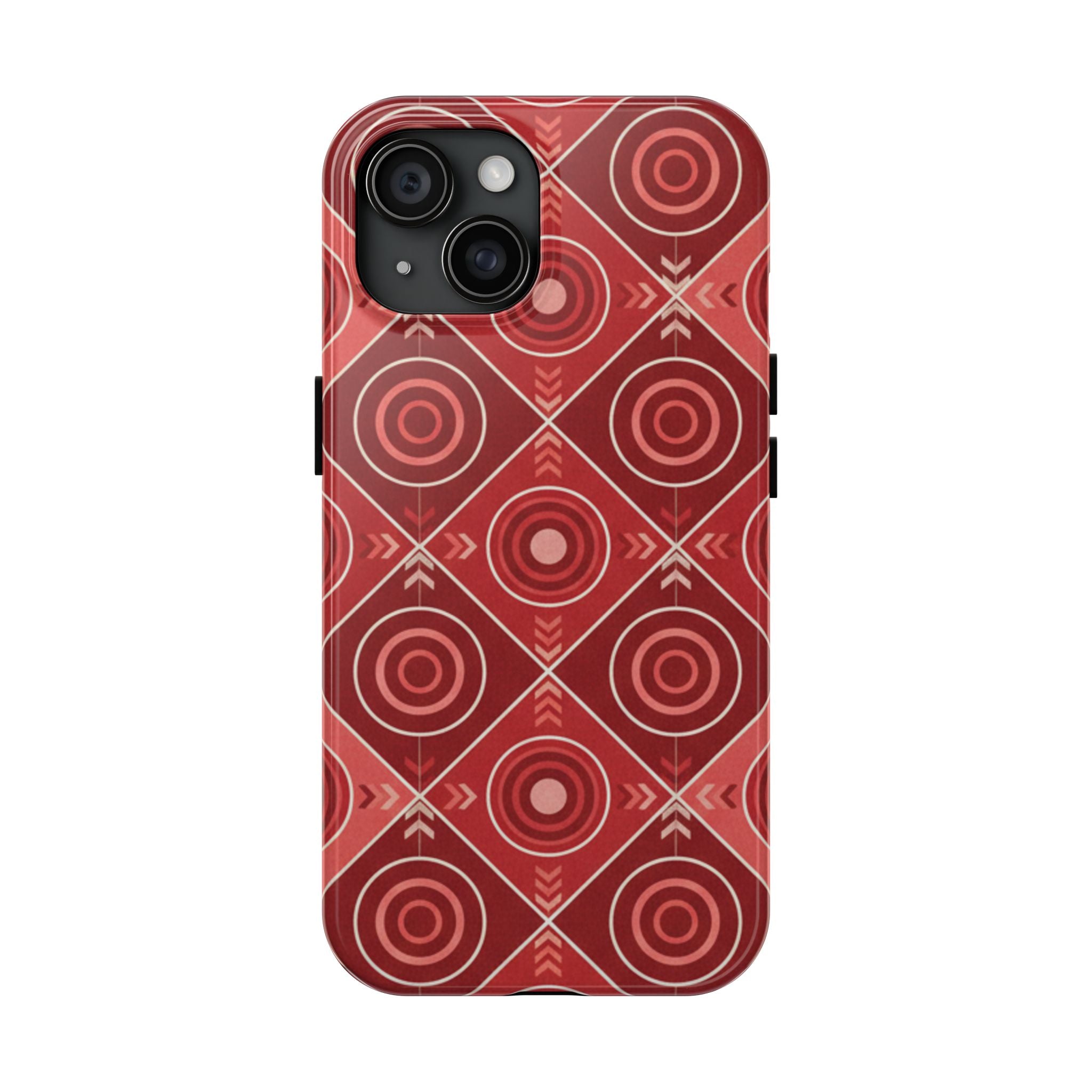 Red Geometric Target Pattern Tough Phone Case — Protective Abstract Retro Design