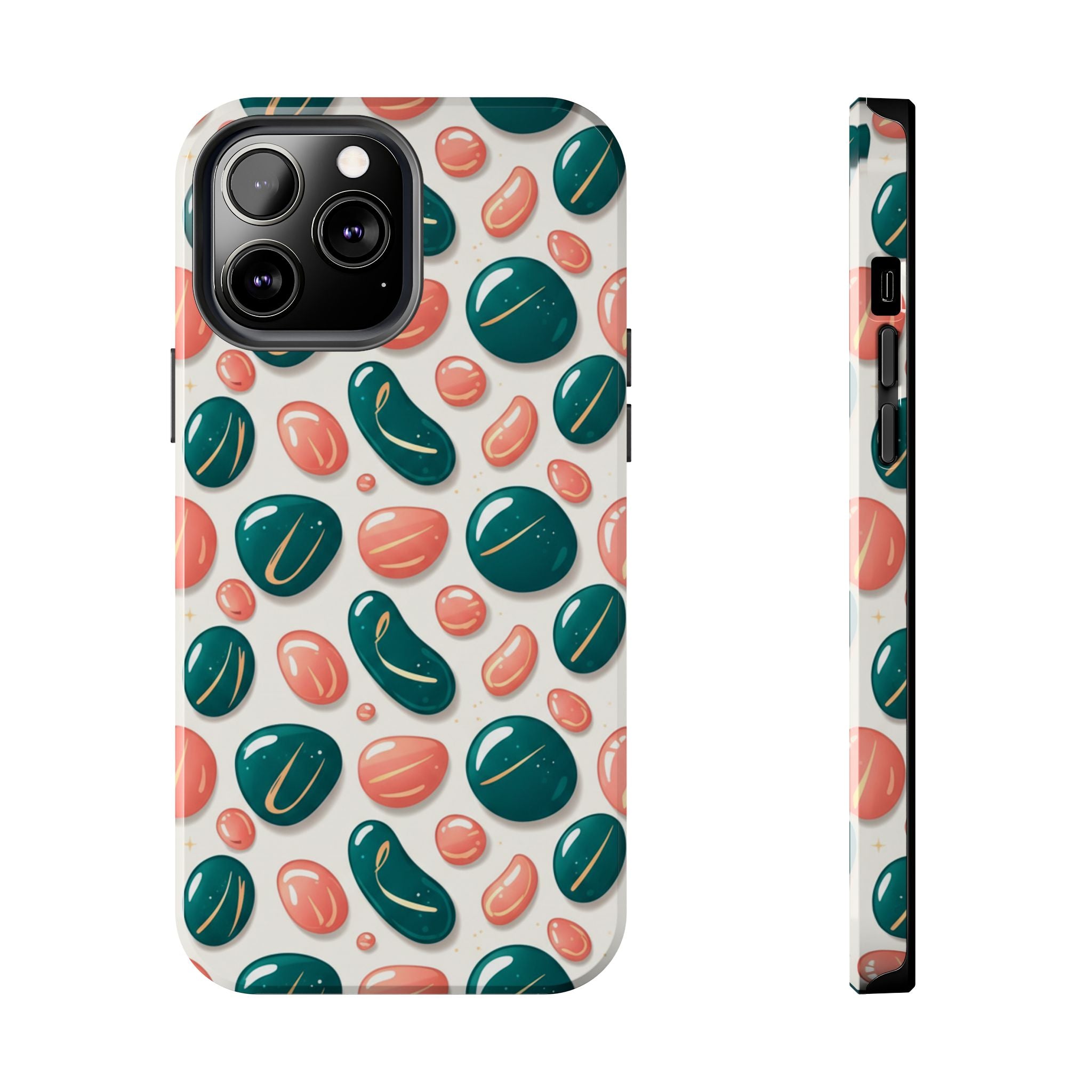 Abstract Pebble Pattern Tough Phone Case — Coral & Teal Protective Cover