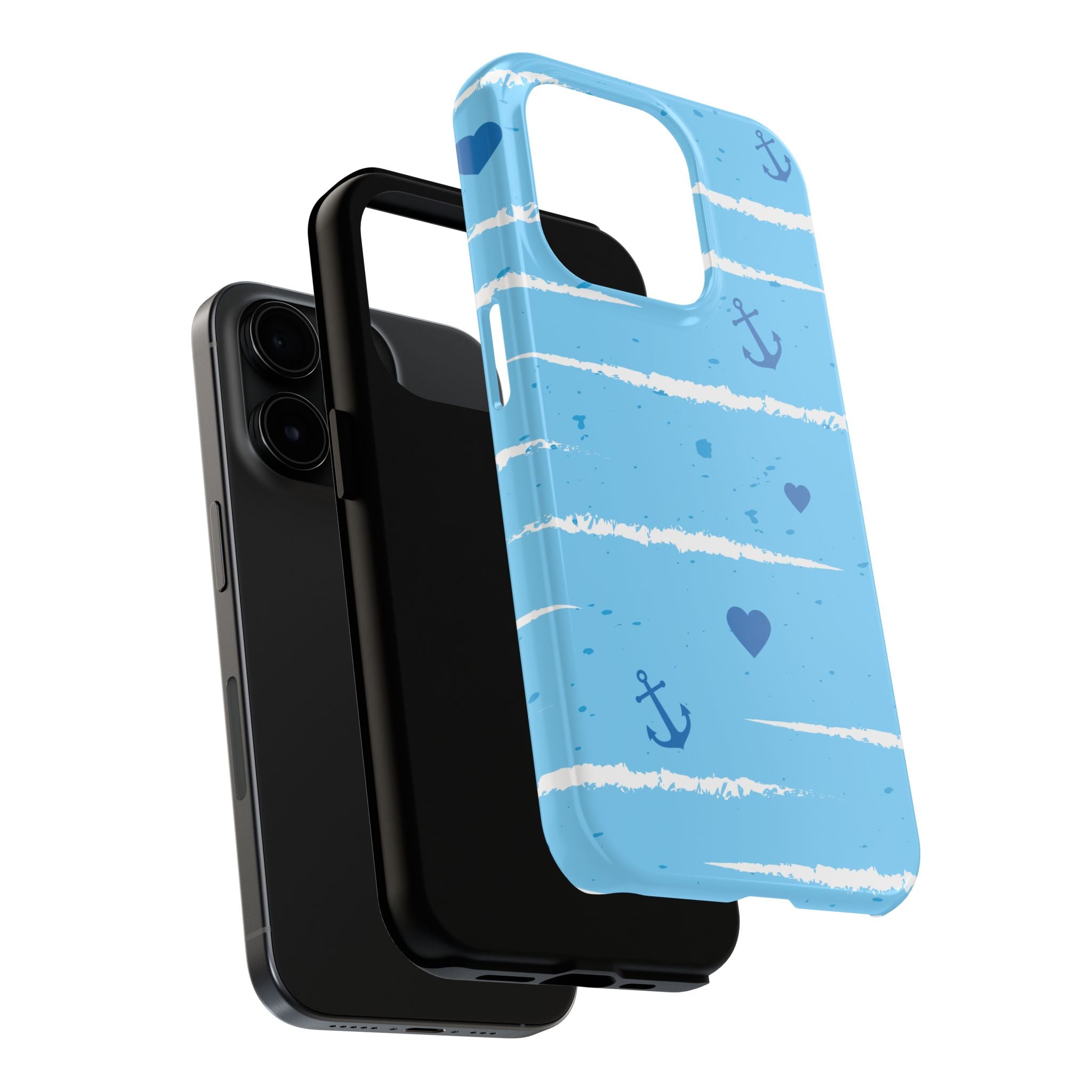 Nautical Blue Anchor & Hearts Tough Phone Case — Cute Striped Protective Cover