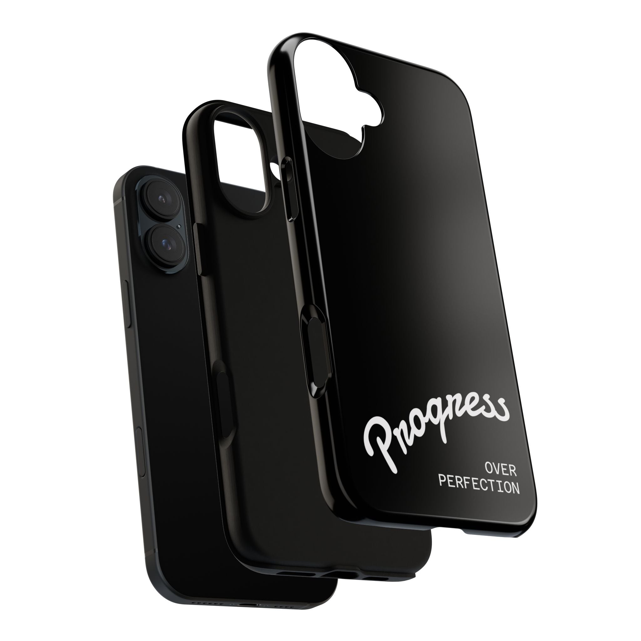 Phone Case - "Progress Over Perfection" Glossy Black Protective Cover
