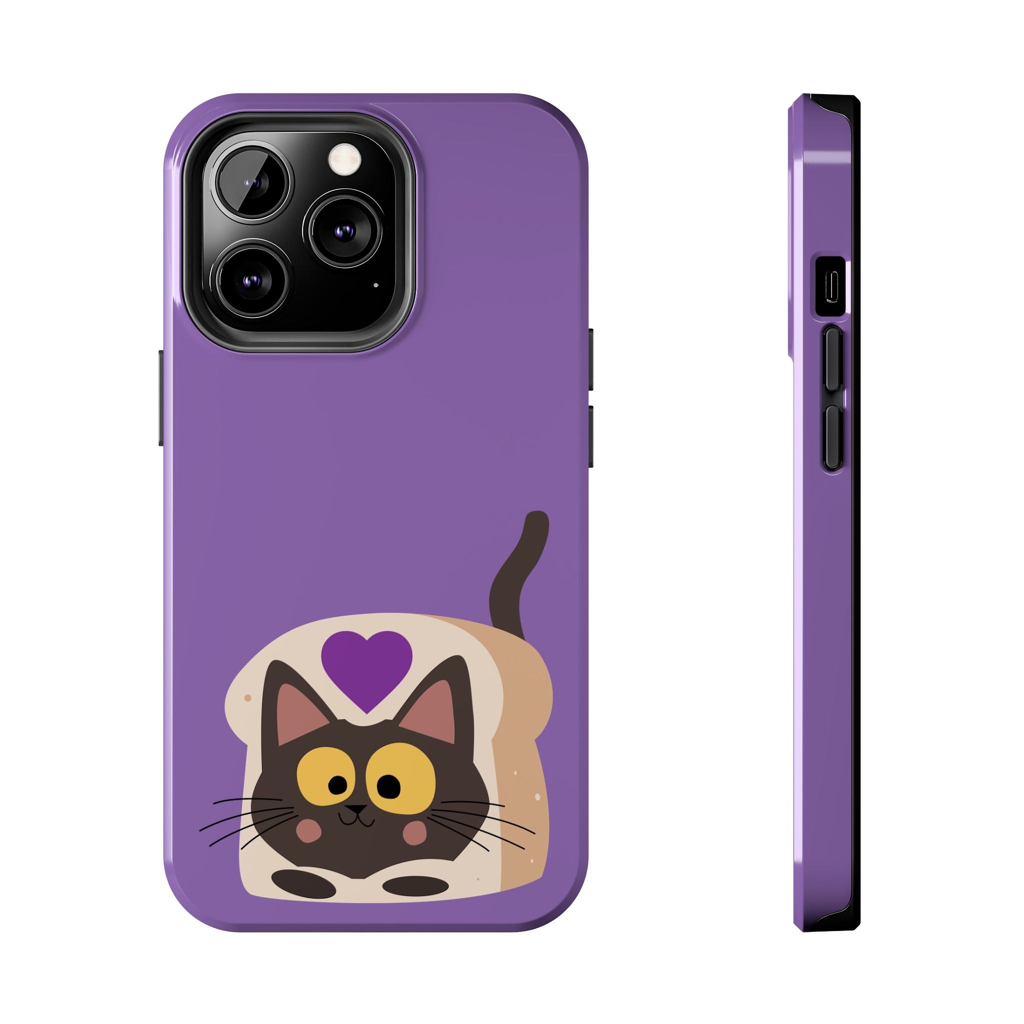 Purple Cute Cat-in-Bread Tough Phone Case — Cute Cat Heart Design