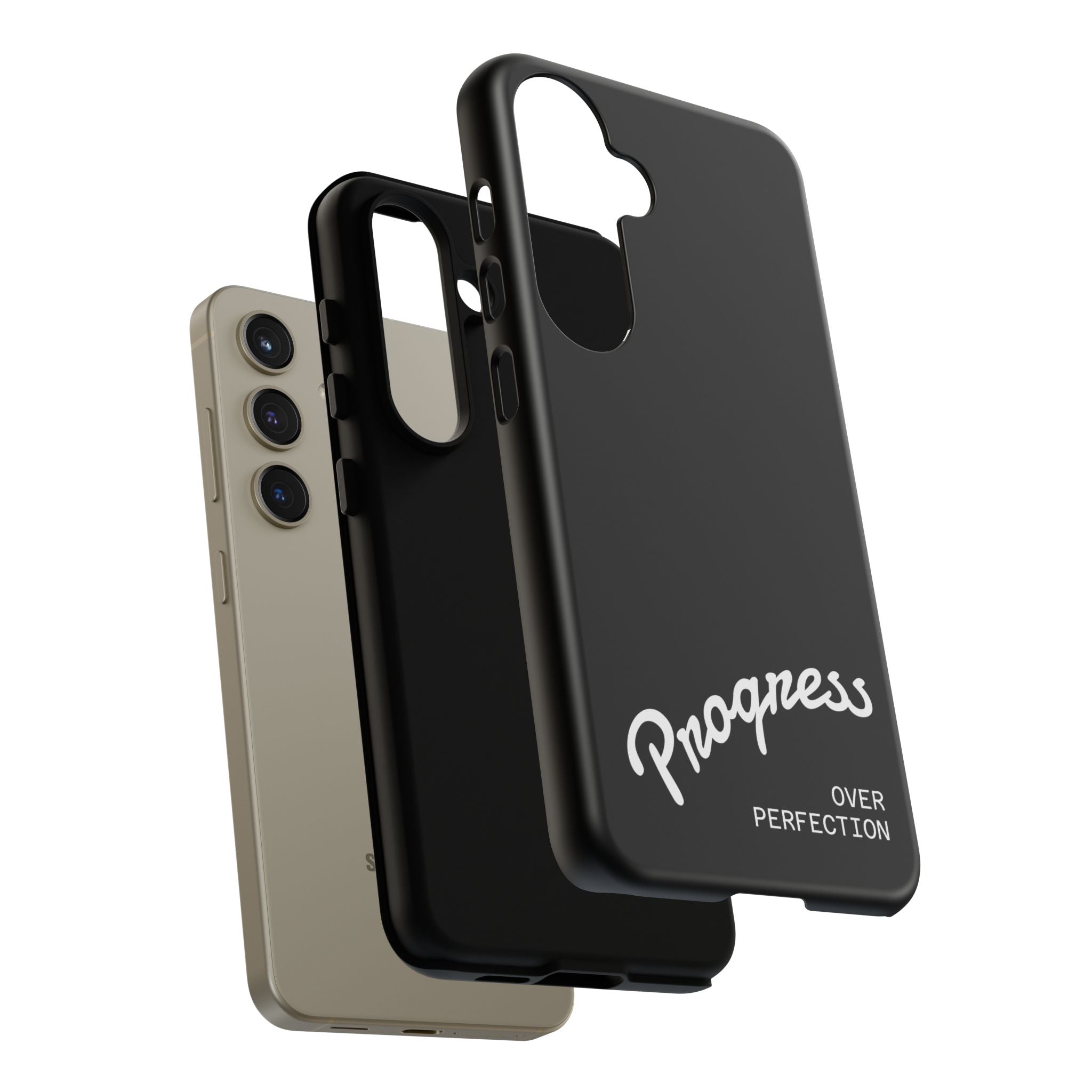 Phone Case - "Progress Over Perfection" Glossy Black Protective Cover