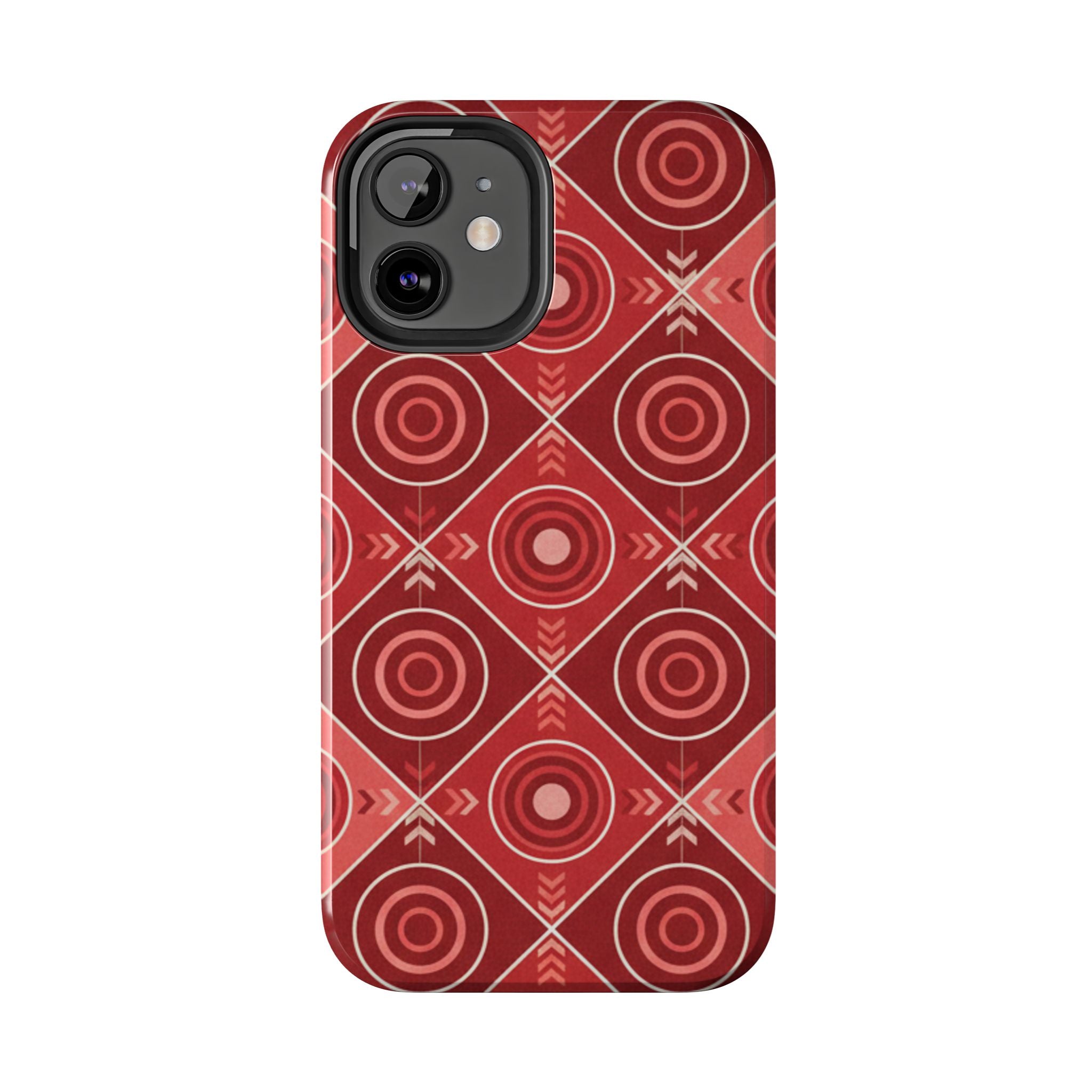 Red Geometric Target Pattern Tough Phone Case — Protective Abstract Retro Design