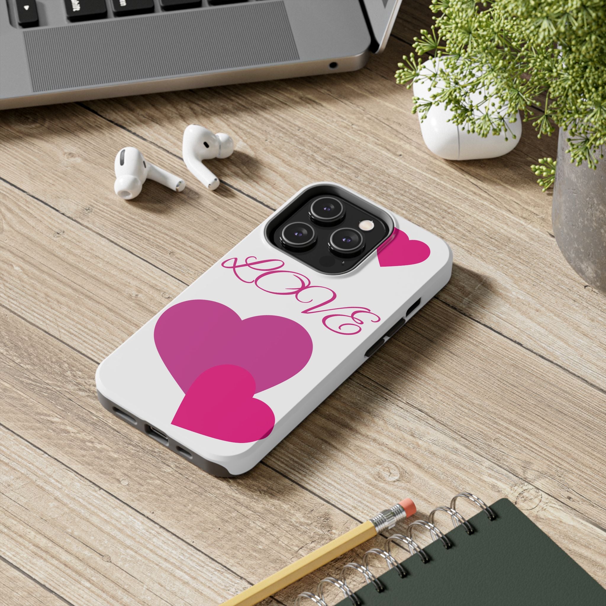 Love Heart Tough Phone Case — Pink Hearts Protective Phone Cover