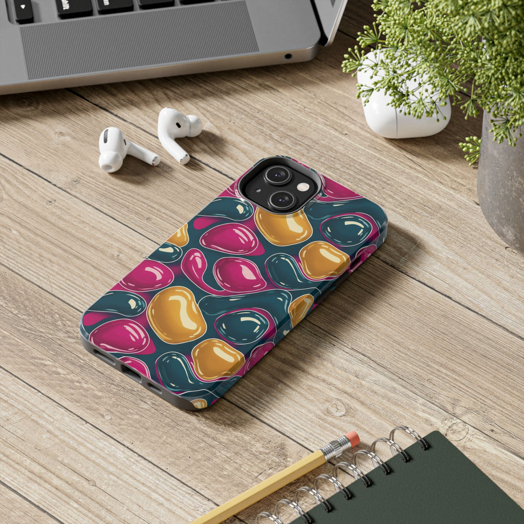 Abstract Colorful Blob Phone Case — Bold Teal, Magenta & Gold Protective Cover