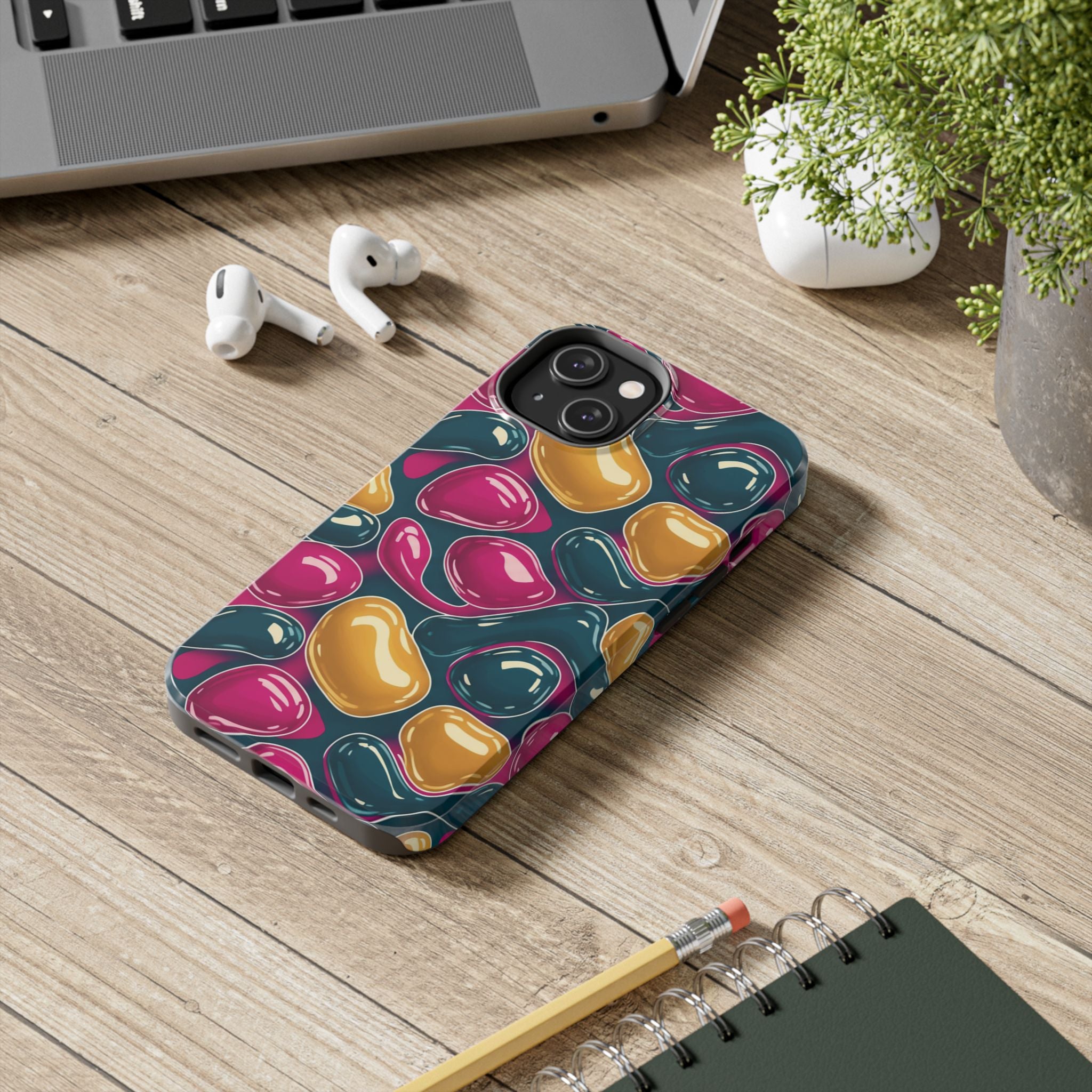 Abstract Colorful Blob Phone Case — Bold Teal, Magenta & Gold Protective Cover