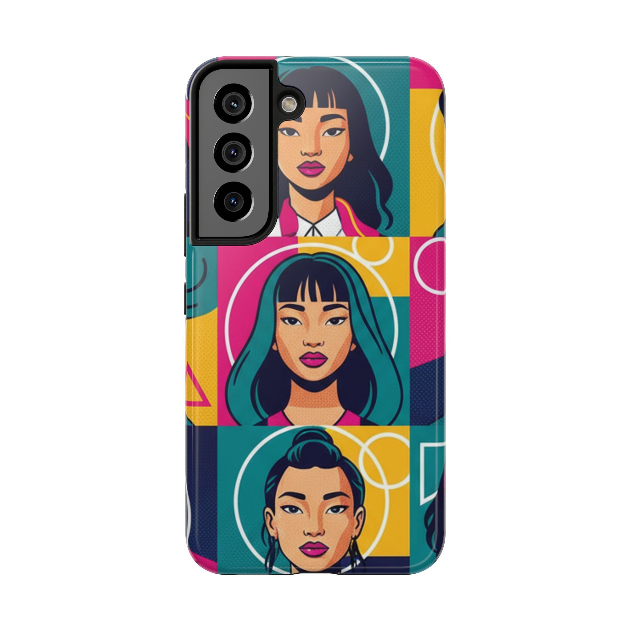 Bold Pop Art Faces Tough Phone Case — Colorful Retro Portrait Protective Cover