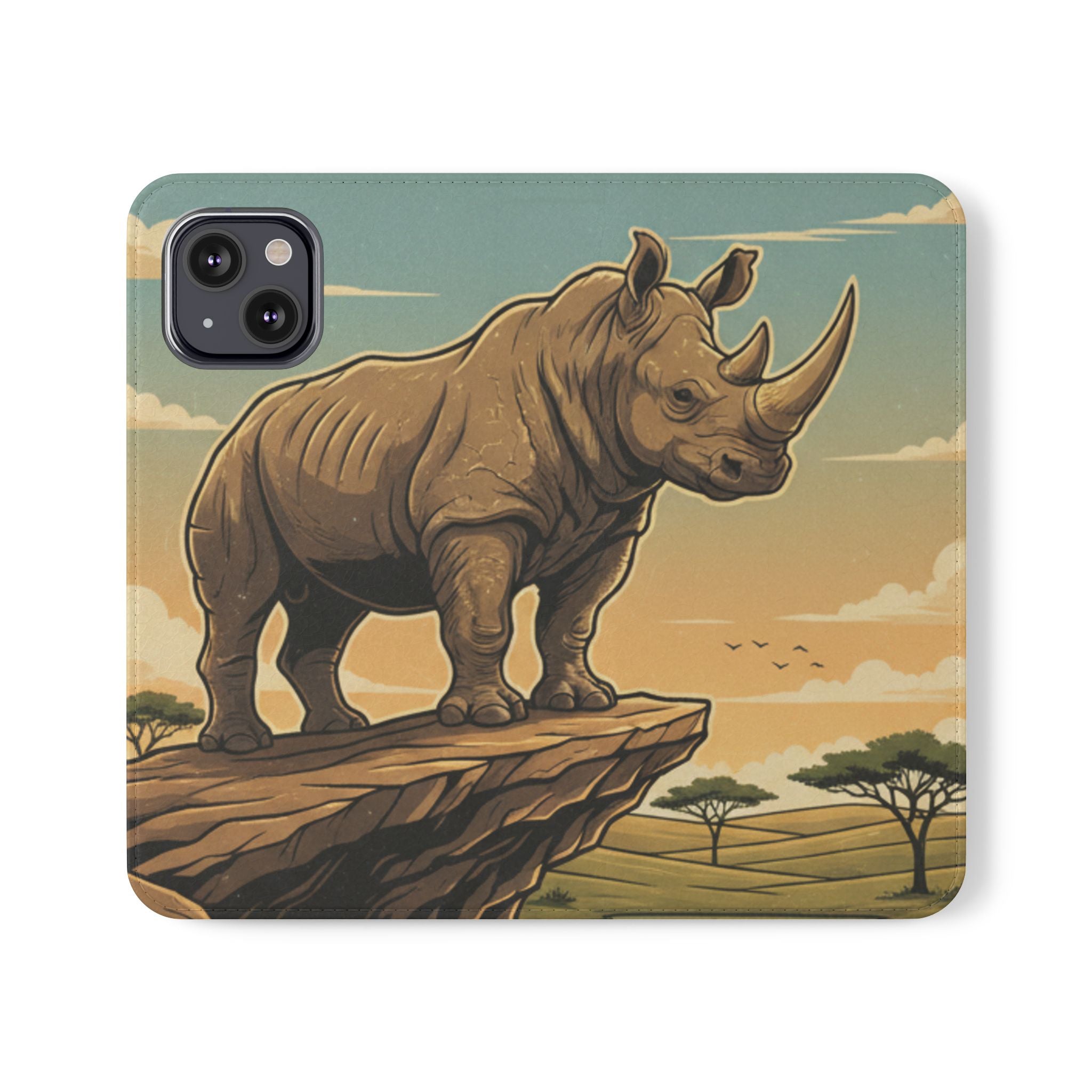 Rhino Sunset Flip Phone Case – Safari Wildlife Wallet Case